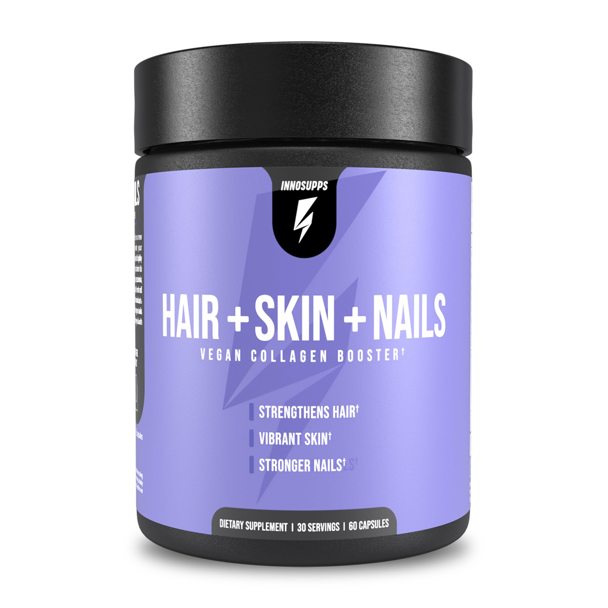 InnoSupps Hair + Skin + Nails | Vegan Collagen Booster | Biotin, Verbasnol, B12, Horsetail Herb Powder | 60 Capsules