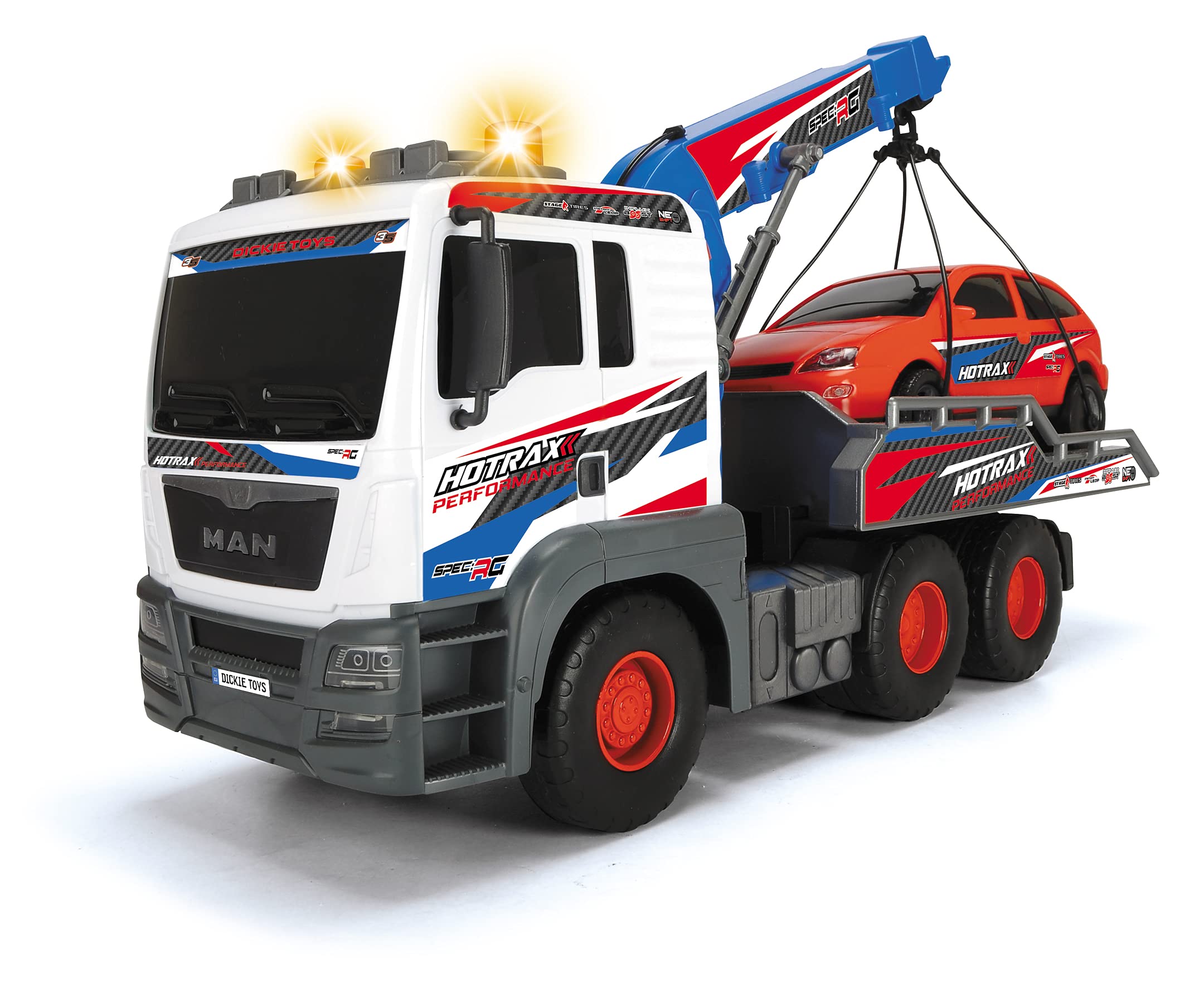 Dickie Toys 203749025 203749025 203749025 Tow Truck with Free-Wheel Motorised Crane Arm + 1 Car 55 cm Multi-Coloured