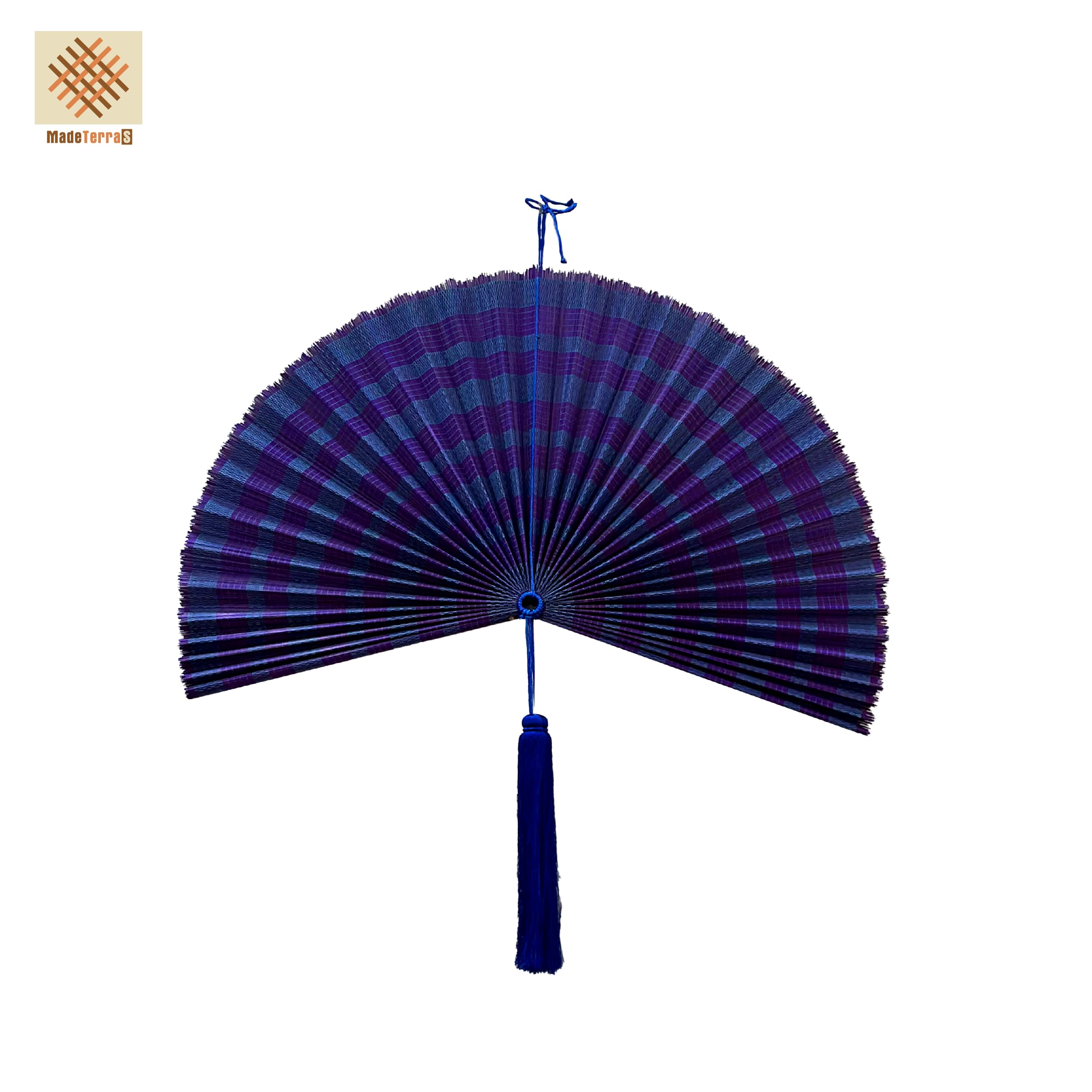 MadeTerra S Decorative Folding Fans, Bamboo Fan Large Bamboo Fan Wall Art Hanging Decor Folding Fan 25.5 x 17.7 inch BLUE