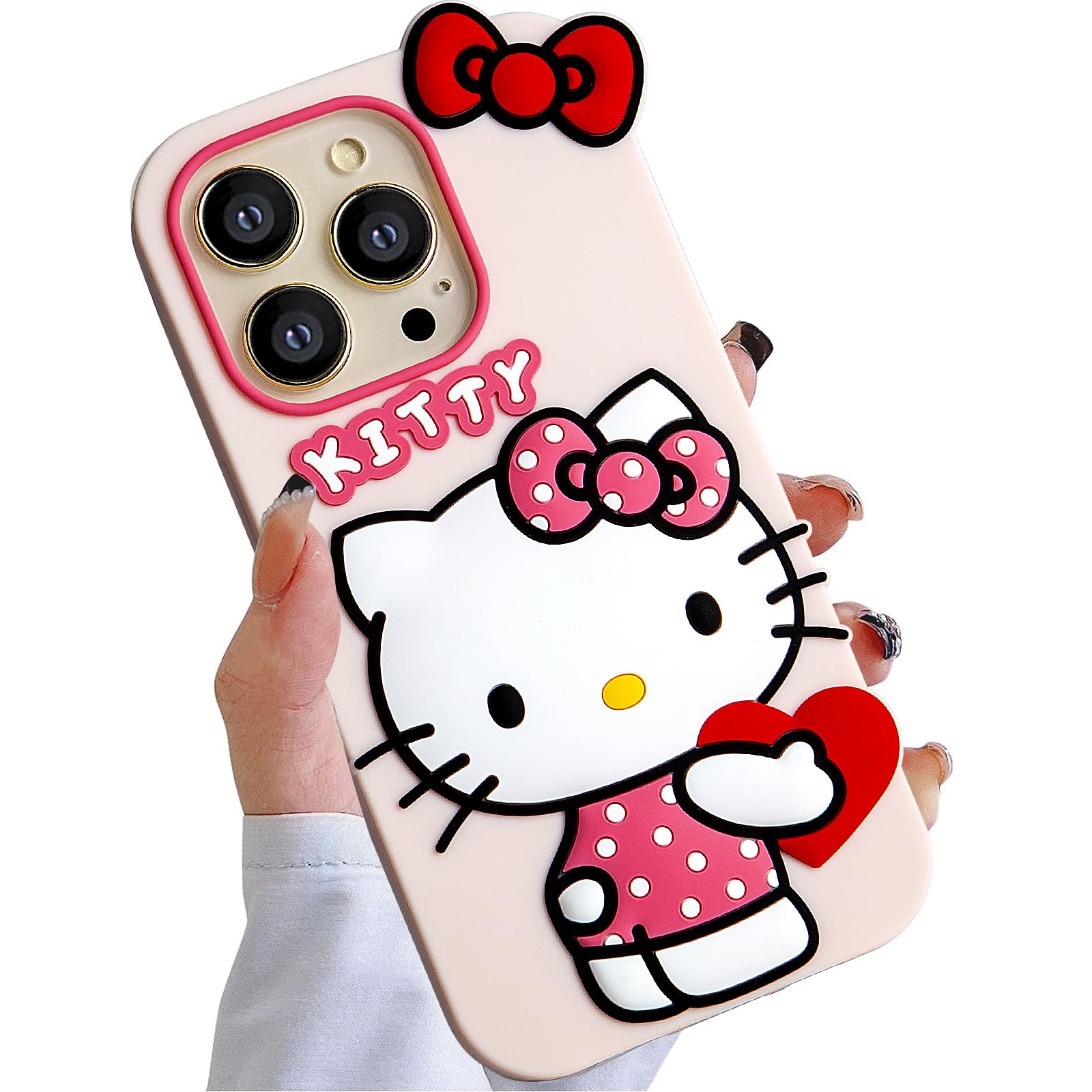 Ealievor Compatible with iPhone 15 Pro Case, Cartoon Cute Funny Kawaii Cat Kitty Phone Case 3D Character Soft Silicone Cover Case for Kids Girls and Womens