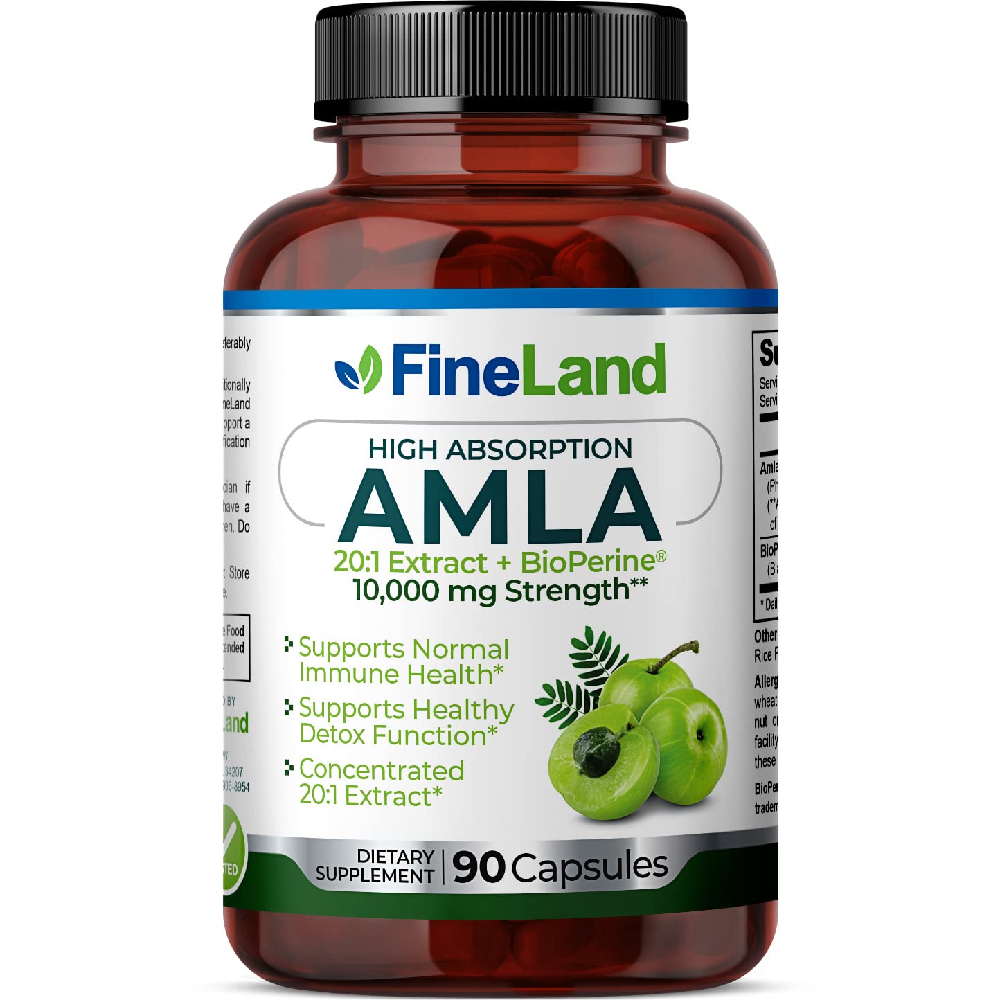 FineLand AMLA Gooseberry 20:1 Full Spectrum Extract, 30,600 mg Max Strength, Enhanced Absorption w/Bioperine, 3 Month Supply, 90 Veg Caps, VIT C Source, Antioxidant, Immune, Non GMO, Gluten Free, GMP