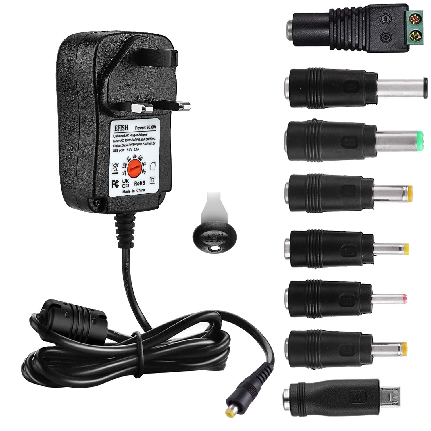 EFISHInternational Power Adapters Multifunctional Portable Power Transformers (Included USB),AC Supply Adapter 100-240V to DC 3V/4.5V/5V/6V/7.5V/9V/12V-MAX 2A (2000mA)+8 Different Plugs