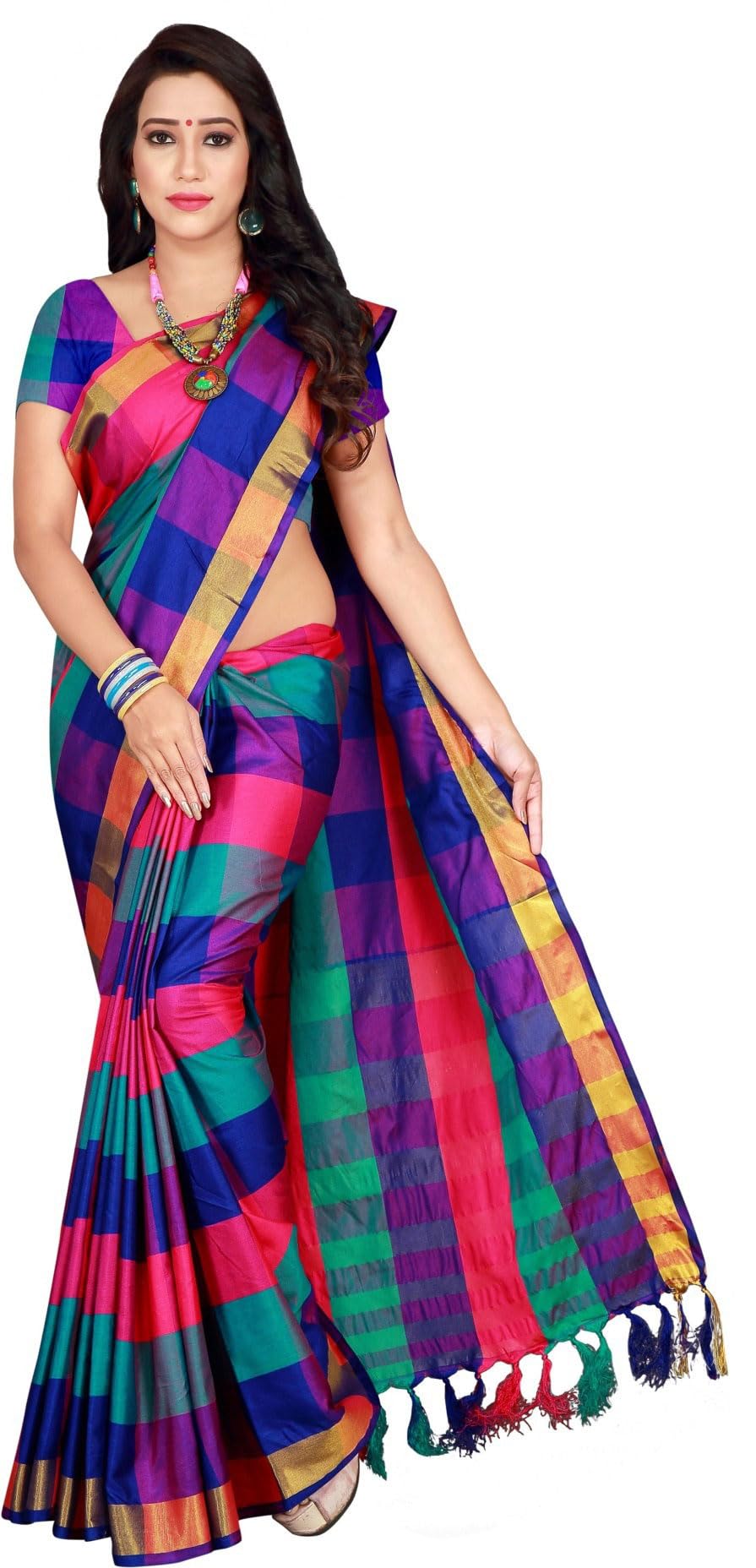 Alka Fashion Women's Handloom Cotton Silk Saree Set with Blouse and Trousers