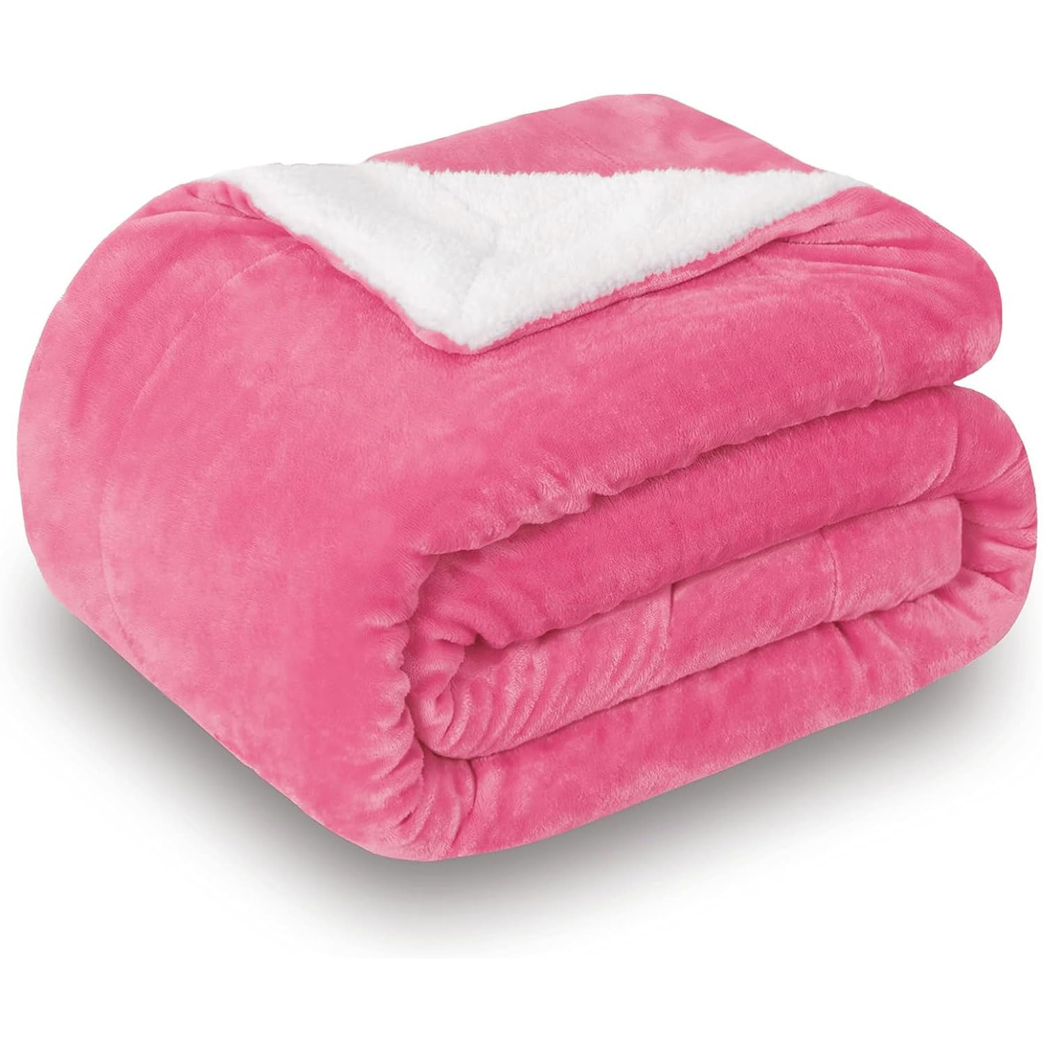 Fabienne Sherpa Blanket Single Size Twin Plush Throw Bed Blanket 160x220cm Flannel Fleece Reversible Lamb Blanket - Warm and Plush Travel Blanket for Bed Sofa Travel Couch (Rouge Pink)