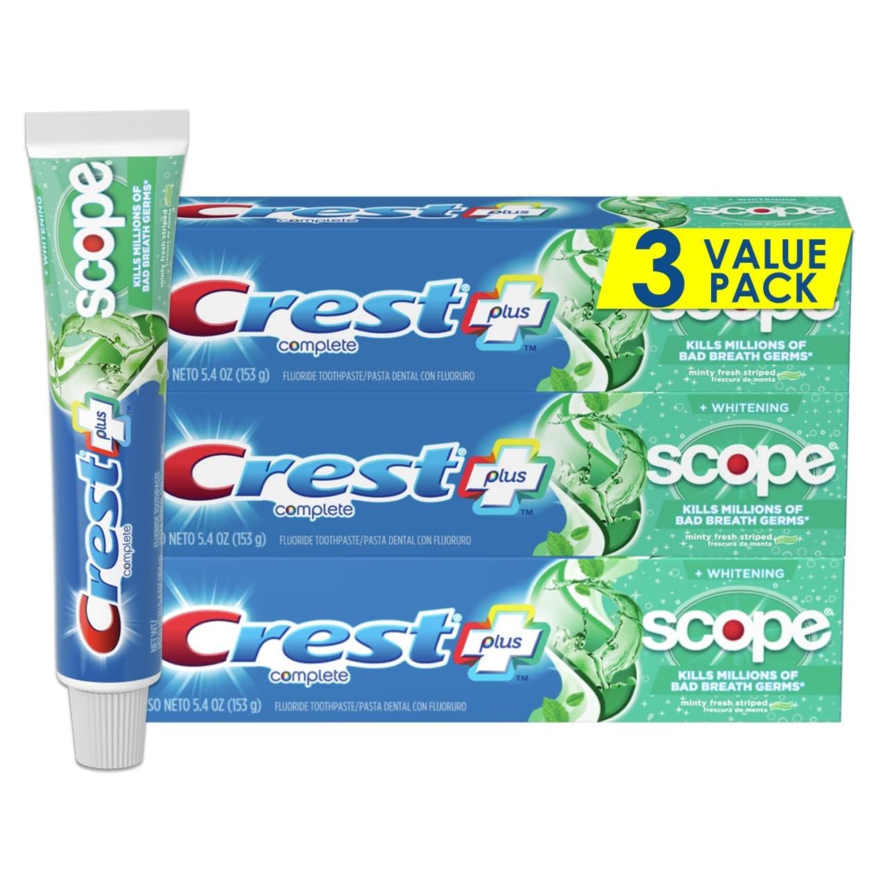 Crest Complete Whitening Scope Toothpaste, Minty Fresh, 5.4 Ounce/459 Grams 3 Pack