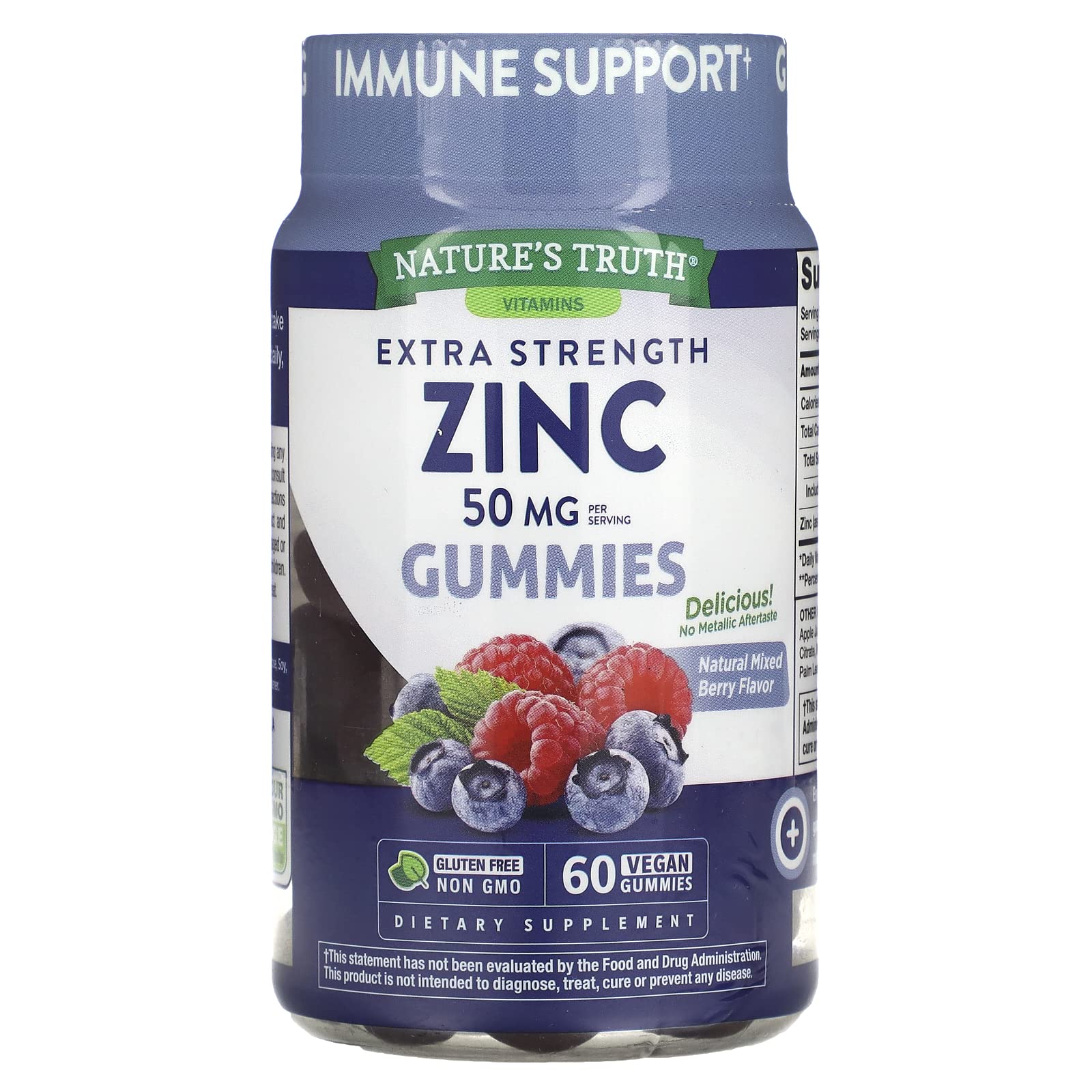 Zinc Gummies | 50mg | 60 Count | Vegan, Non-GMO & Gluten Free Supplement | Mixed Berry Flavor | by Natures Truth