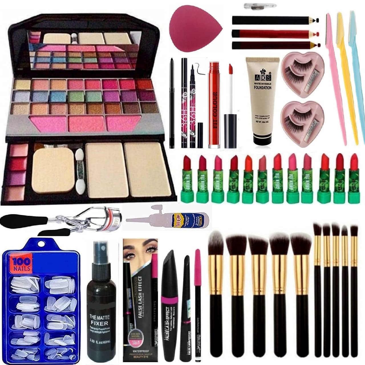 BTN TRADERS acFe Makeup Kit with 12 pc's Lipsticks multicolor & 10 Pc's Makeup Brush (Set of 14)