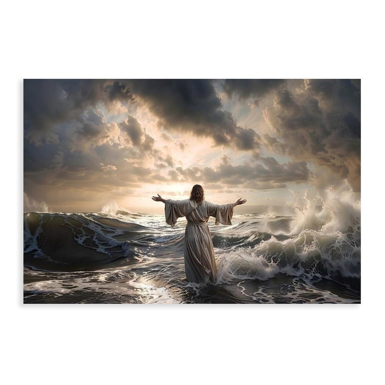 Jesus Geht Auf Wasser Leinwand Gemälde Poster Canvas Poster Wall Art Decor Print Picture Paintings for Living Room Bedroom Decoration 16x24inch(40x60cm)