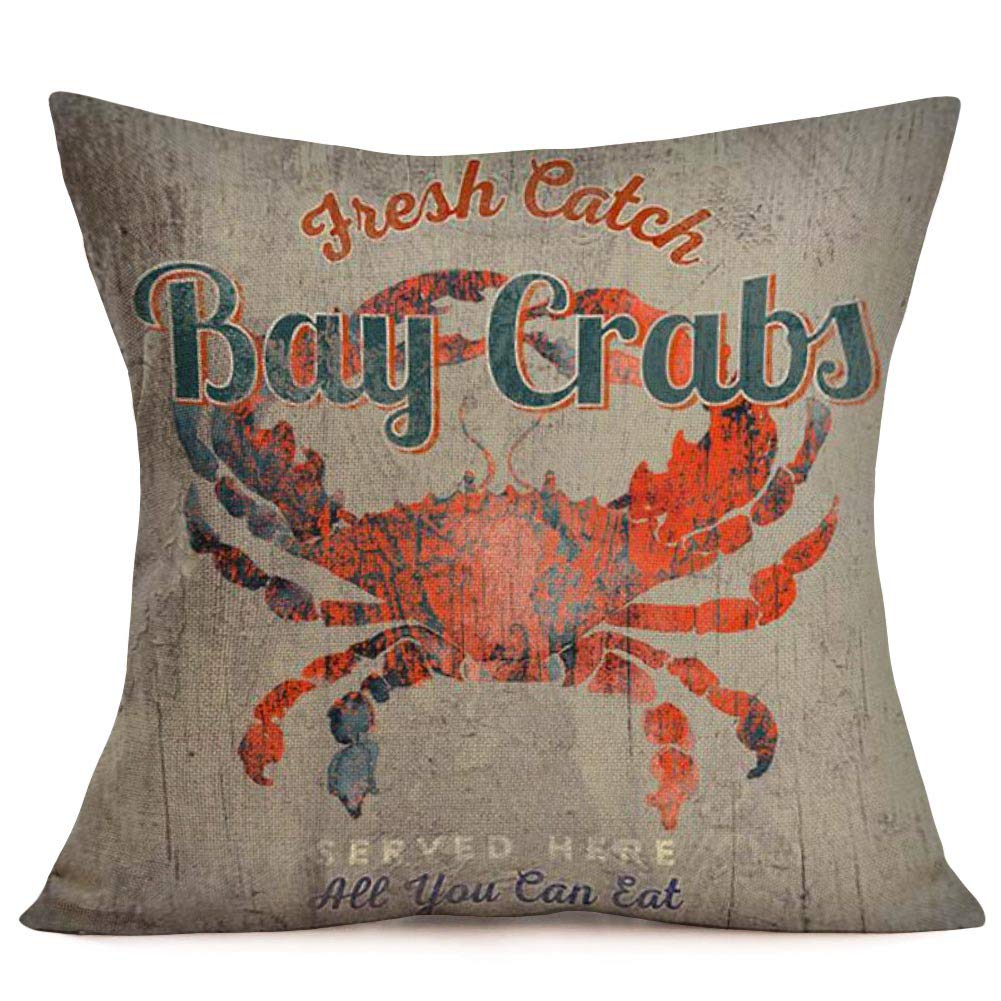 Qinqingo Sea Theme Throw Pillow Covers Fresh Catch Ocean Animal Bay Crabs Printing Cotton Linen Vintage Pillow Case Cushion Covers 18" x 18" (Bay Crab)