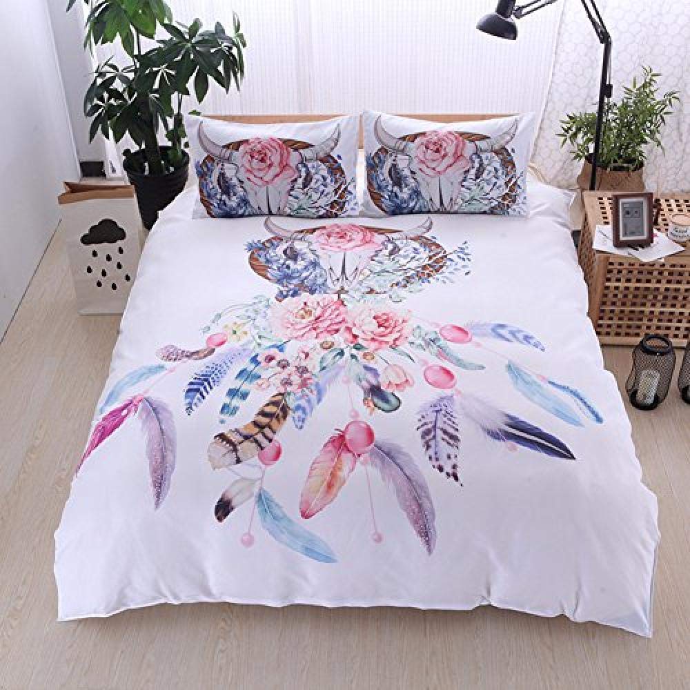 Exotic duvet cover pillowcase 3-piece set single-layer microfiber bedding Bohemian printKing 220x240cm + 50x75cm * 2