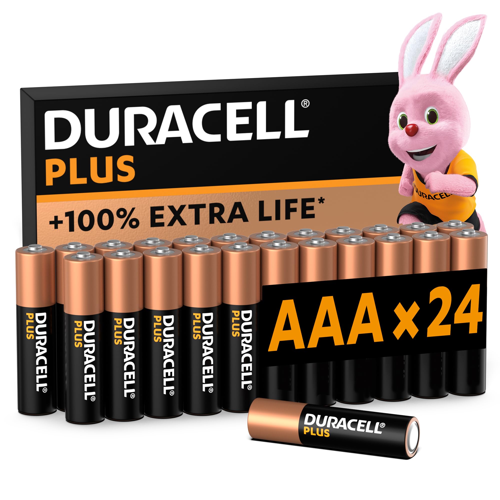 Duracell Plus AAA Batteries (24 Pack) - Alkaline 1.5V - Up To 100% Extra Life - Reliability For Everyday Devices - 0% Plastic Packaging - 10 Year Storage - LR03 MN2400