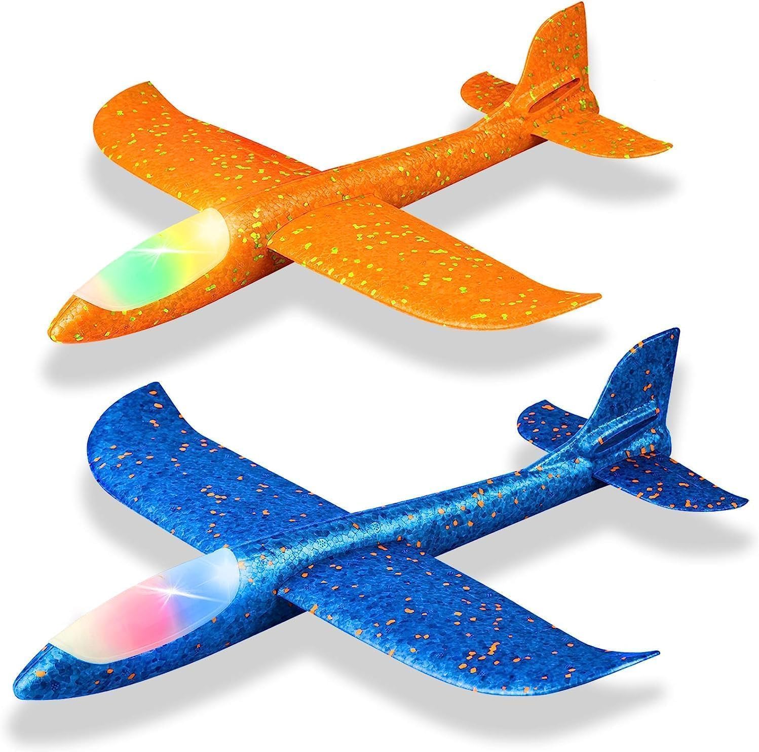 Montchi 2 Pack LED Light Airplane,17.5" Large Throwing Foam Plane,2 Flight Mode Glider Plane,Flying Toy for Kids,outdoor Sport Toys Birthday Party Favors Foam Airplane