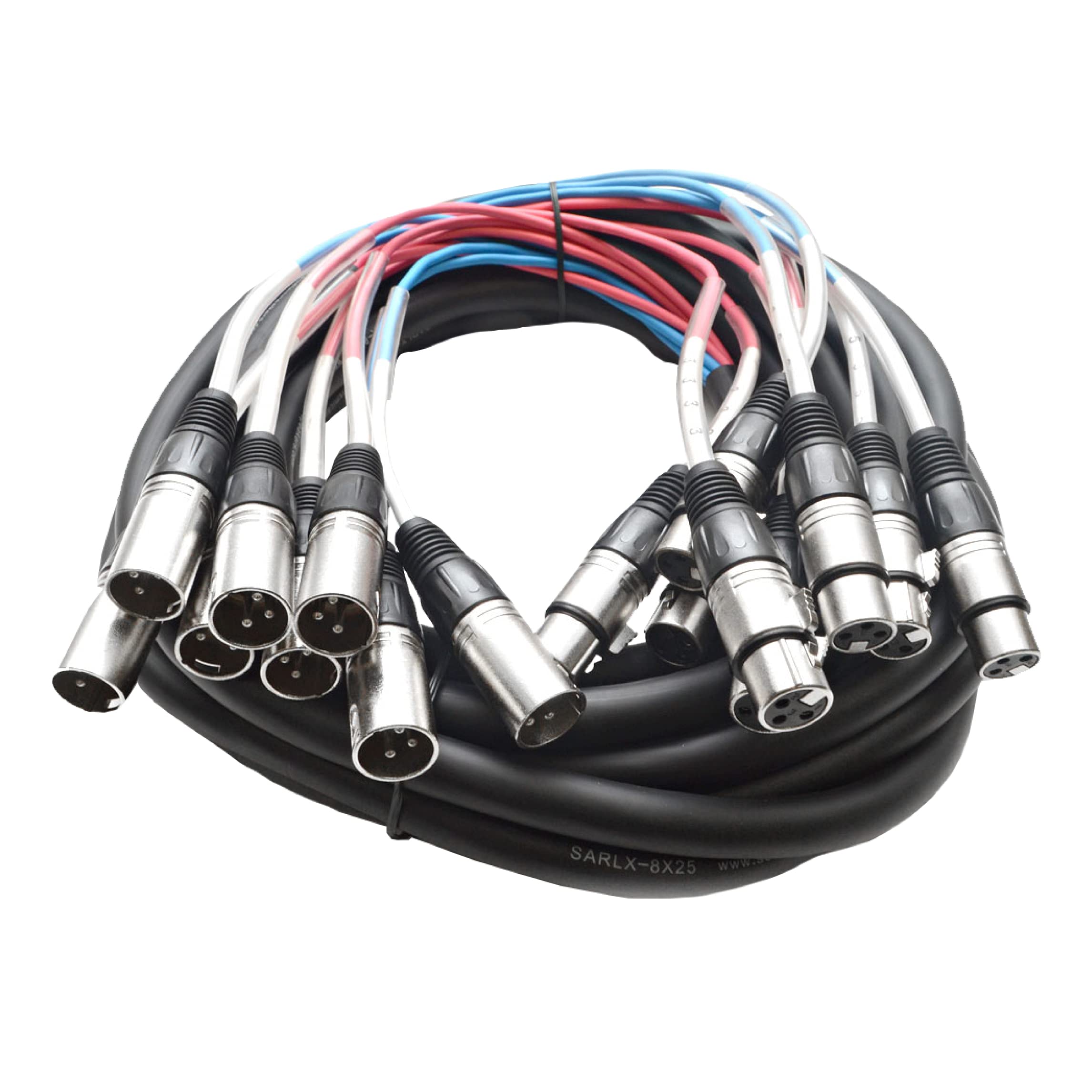 Seismic Audio Speakers 8 Channel XLR Snake Cables, Pro Audio Snake Cables, 25 Foot, Multiple Colored Coded Cables