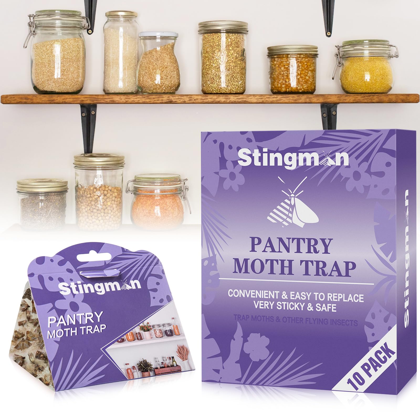 10 Pack Pantry Moth Traps, Sticky Glue Trap for Food and Cupboard, Moth Repellent for Closets, Non-Toxic Child and Pet Safe