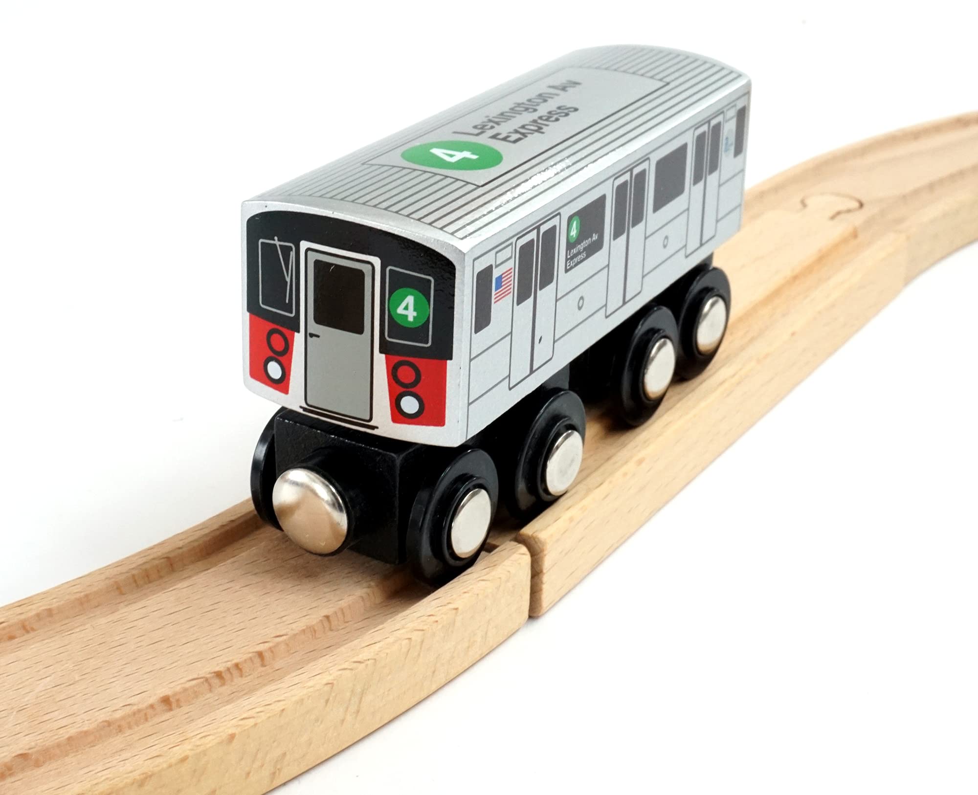 MUNI PALS Munipals New York City Subway Wooden Railway (A Division/IRT) 4 Train/Lexington Av Express–Child Safe and Tested Wood Toy Train