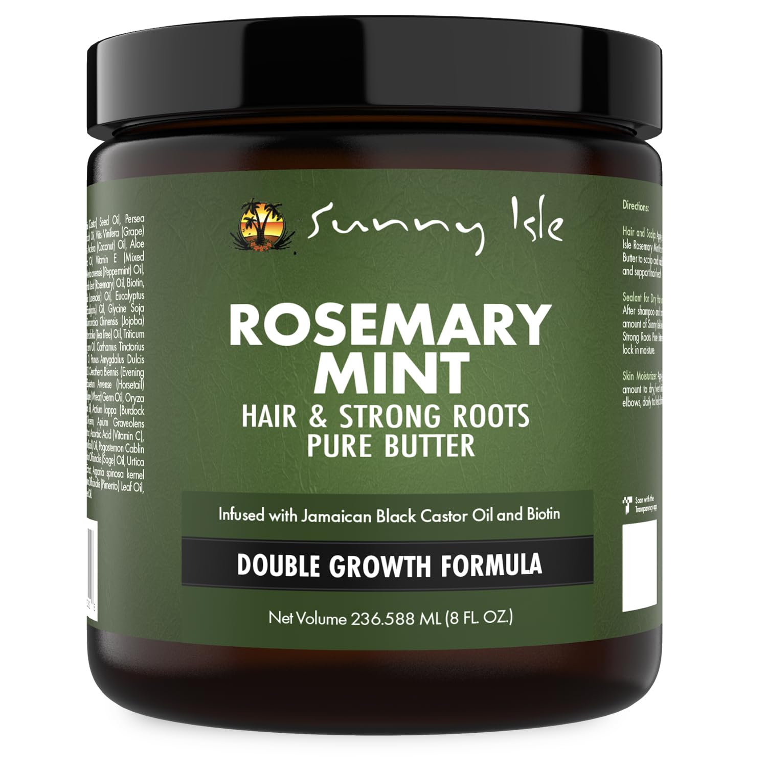 Sunny Isle Rosemary Mint Hair and Strong Roots Butter 8oz, Infused with Biotin & Jamaican Black Castor Oil to Strengthen and Nourish Hair Follicles, for Dry Scalp, Split Ends & All Hair Types