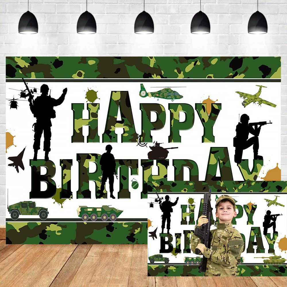 DORCEV 5x3ft Soldier Happy Birthday Photography Backdrop Soldier Military Helicopter Military Gesture Camouflage Background Military Theme Boys Birthday Party Banner Kids Portrait Photo Vinyl