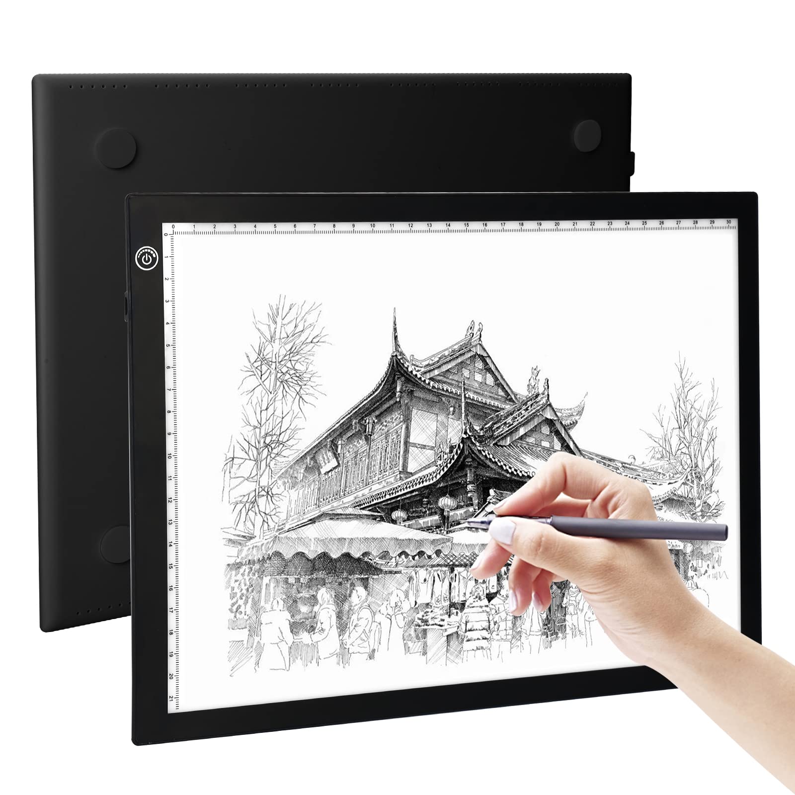 RTjoy A4 LED Light Pad, USB Powered Drawing Board, Adjustable Brightness Tracing Box Ideal for Diamond Painting, Weeding Vinyl, Viewing Slides, Stenciling, Embossing, Quilting Stencils (Black)