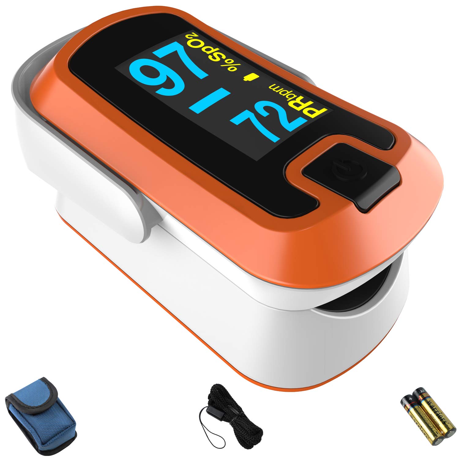 MibestOrange Dual Color OLED Finger Pulse Oximeter - Blood Oxygen Saturation Monitor with Color OLED Screen Display and Included Batteries - O2 Saturation Monitor