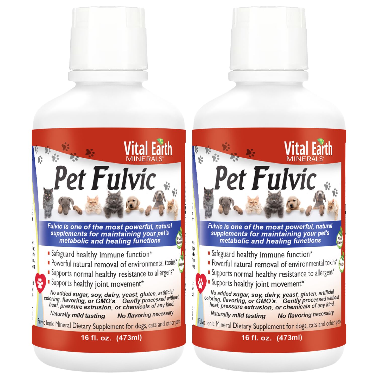 Vital Earth MineralsPet Fulvic - Dog Allergy Relief, Joint Support Supplement, Itch Relief for Dogs, Mineral Supplements for Dogs, Cats, Small Pets/Animals, 16 Oz (Pack of 2)