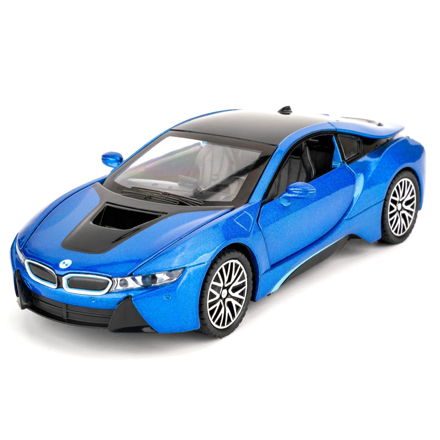 TGRCM-CZ1/32 BMW I8 Model Car, Zinc Alloy Pull Back Toy Car with Sound and Light for Kids Boy Girl Gift(Blue)