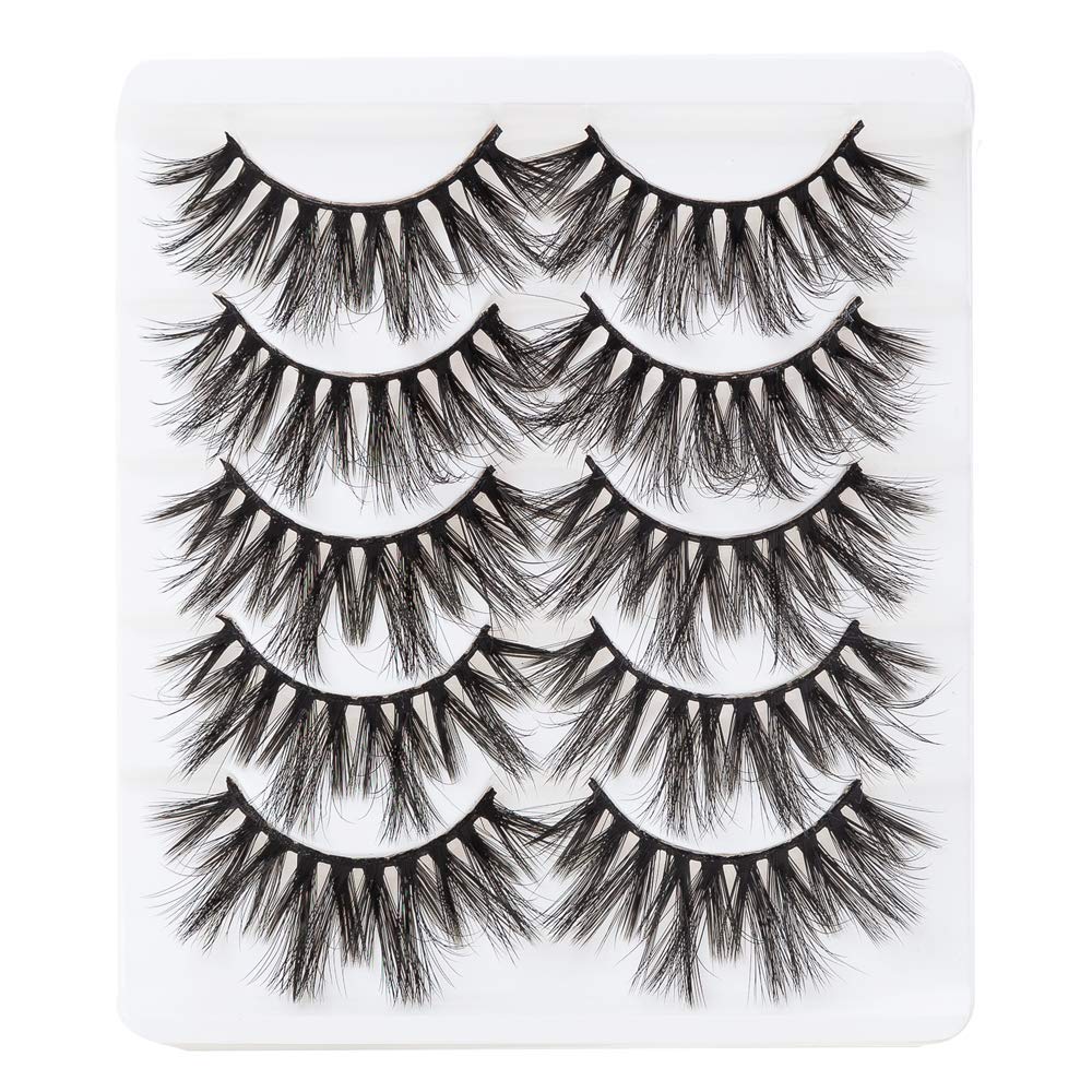 PURELEOR 3D Mink Eyelashes&Natural Dramatic Style Wispies Handmade Eyelash Soft Long Reusable Makeup Fake Eye lash 5Pack