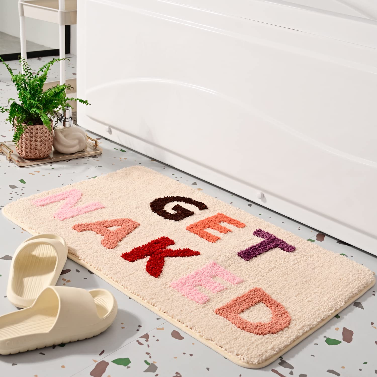 Get Naked Bath Mat Cute Bathroom Rugs Cute Bath Mat for Apartment Decor, Non Slip Thick Microfiber Bath Rug Machine Washable 20 x 31 Inch, Multicolor