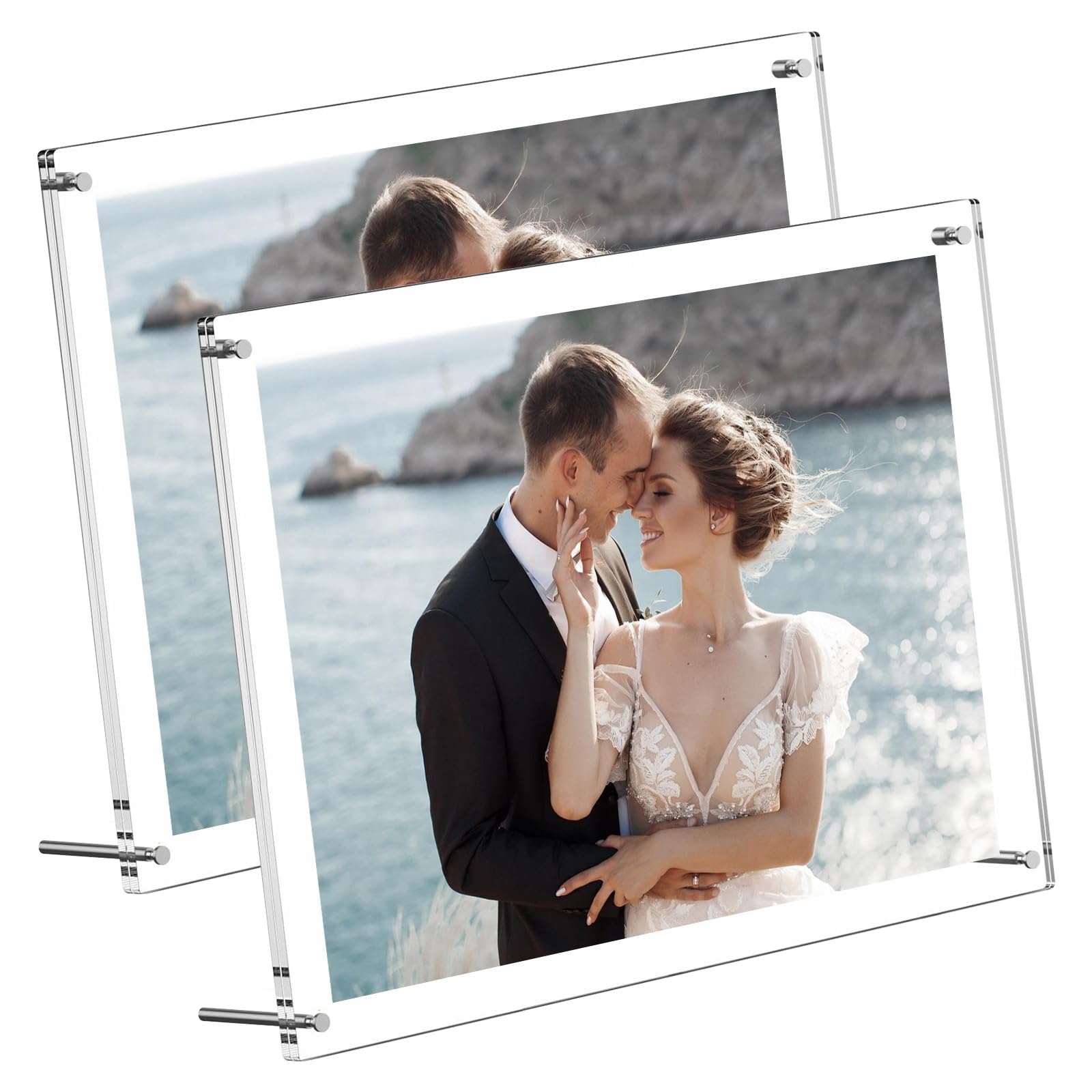 Leikedun8x10 Acrylic Picture Frames, 2 Pack Clear Picture Frames with Stand, Frameless Double Panel Picture Frame for Wall Desktop Display