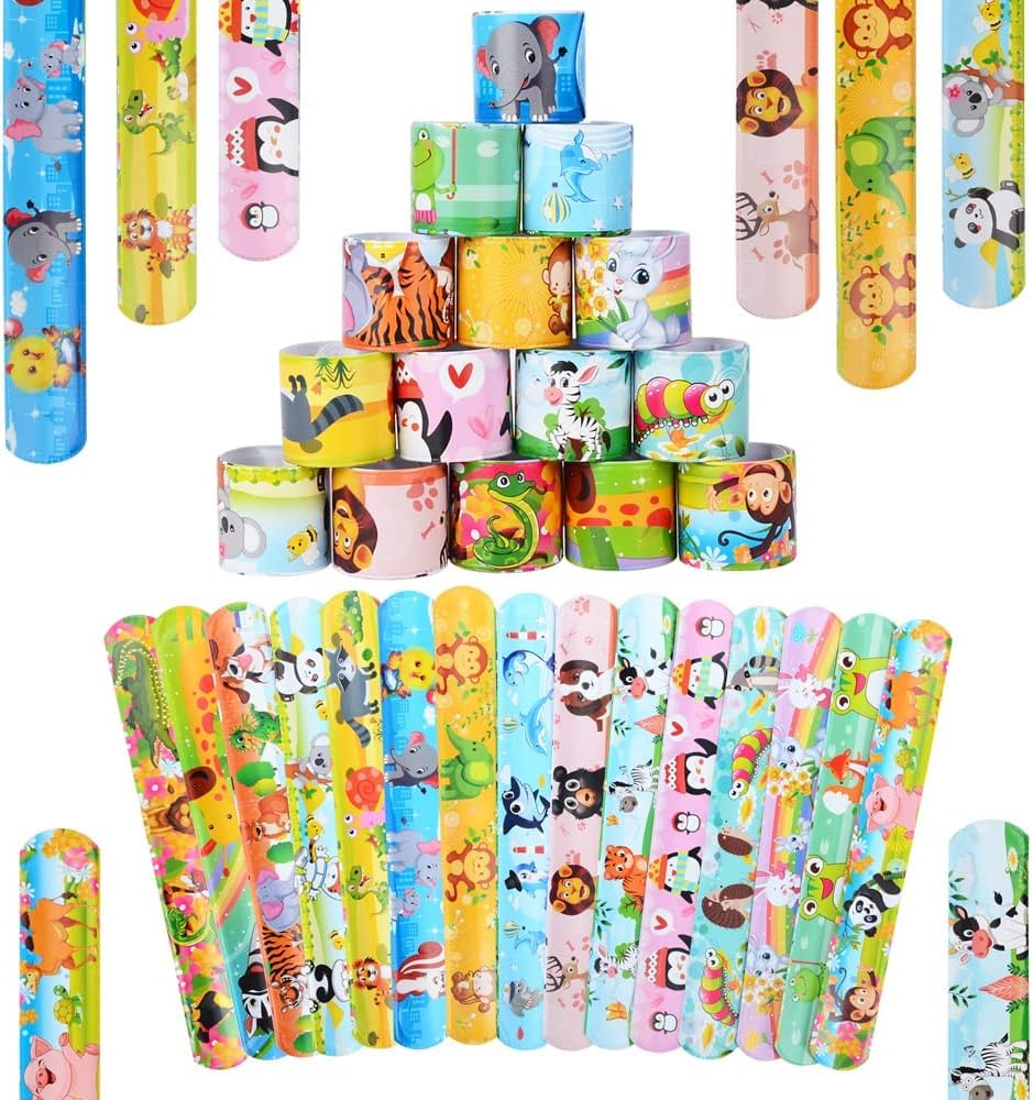 BIQIQI Animal Slap Bracelets, Pack of 30 Animal Snap Bracelets, Birthday Slap Bracelet for Children, Ideal Party Bag Fillers for Birthday Gifts, Party Bags, Toy for Girls and Boys (Forest)