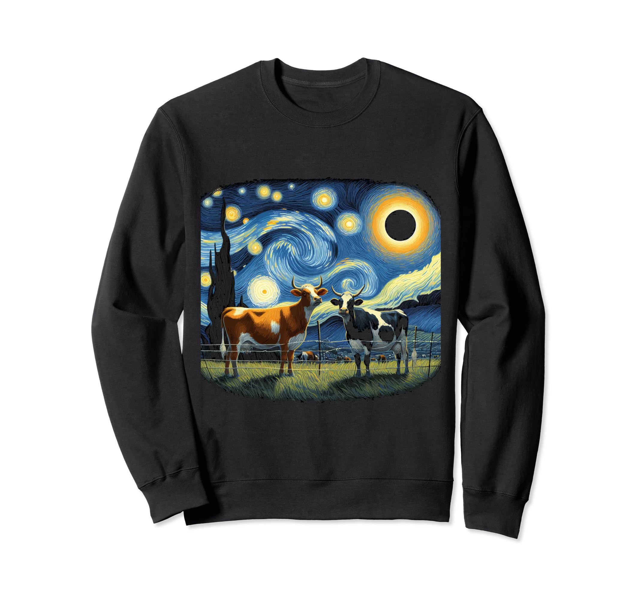 Cow Looking at Eclipse Cool Artistic Total Solar Eclipse Sweatshirt