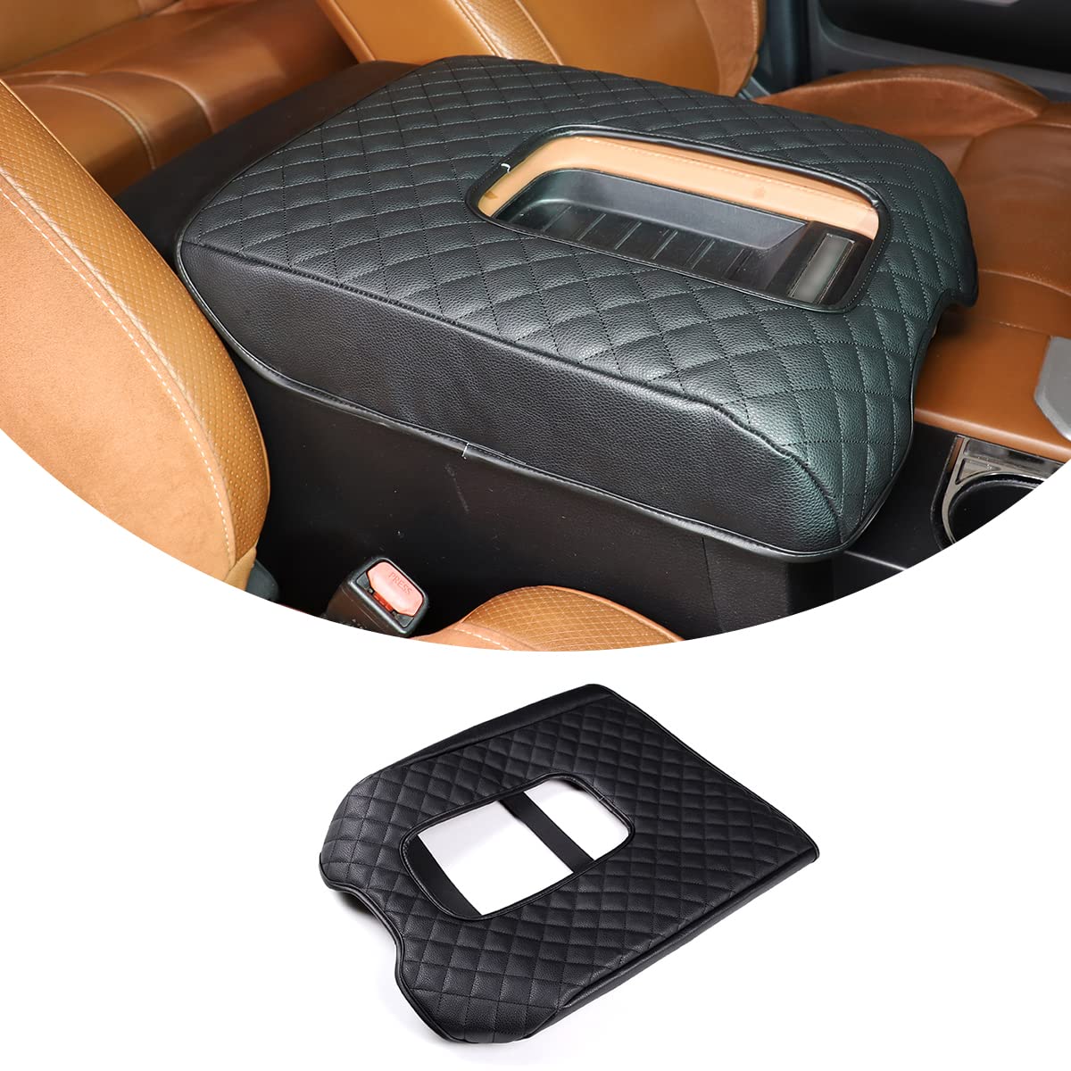 TongSheng Fit for Tundra 2007-2021 Car Center Console Pad,Universal Waterproof Car Armrest Seat Box Cover, Car Interior Accessories, Auto Armrest Cover (Leather, Black)