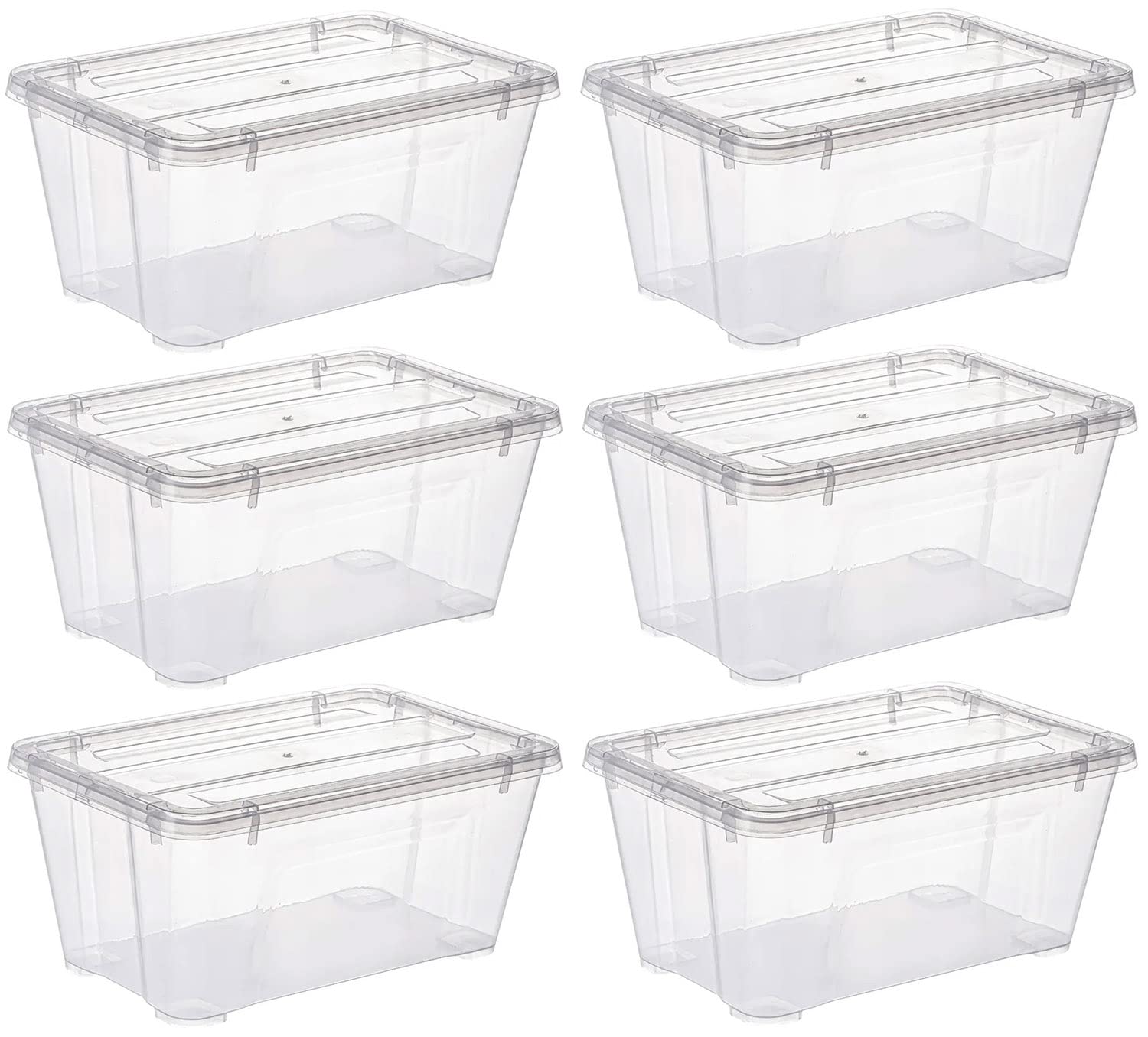 Premify 5L Storage Box With Lid Clear Plastic Organizer – 6 Stackable Containers Set Transparent Boxes Storing Kitchen Food, Toys, Tools, Medicine, Office Supplies, Arts & Crafts, Shoes