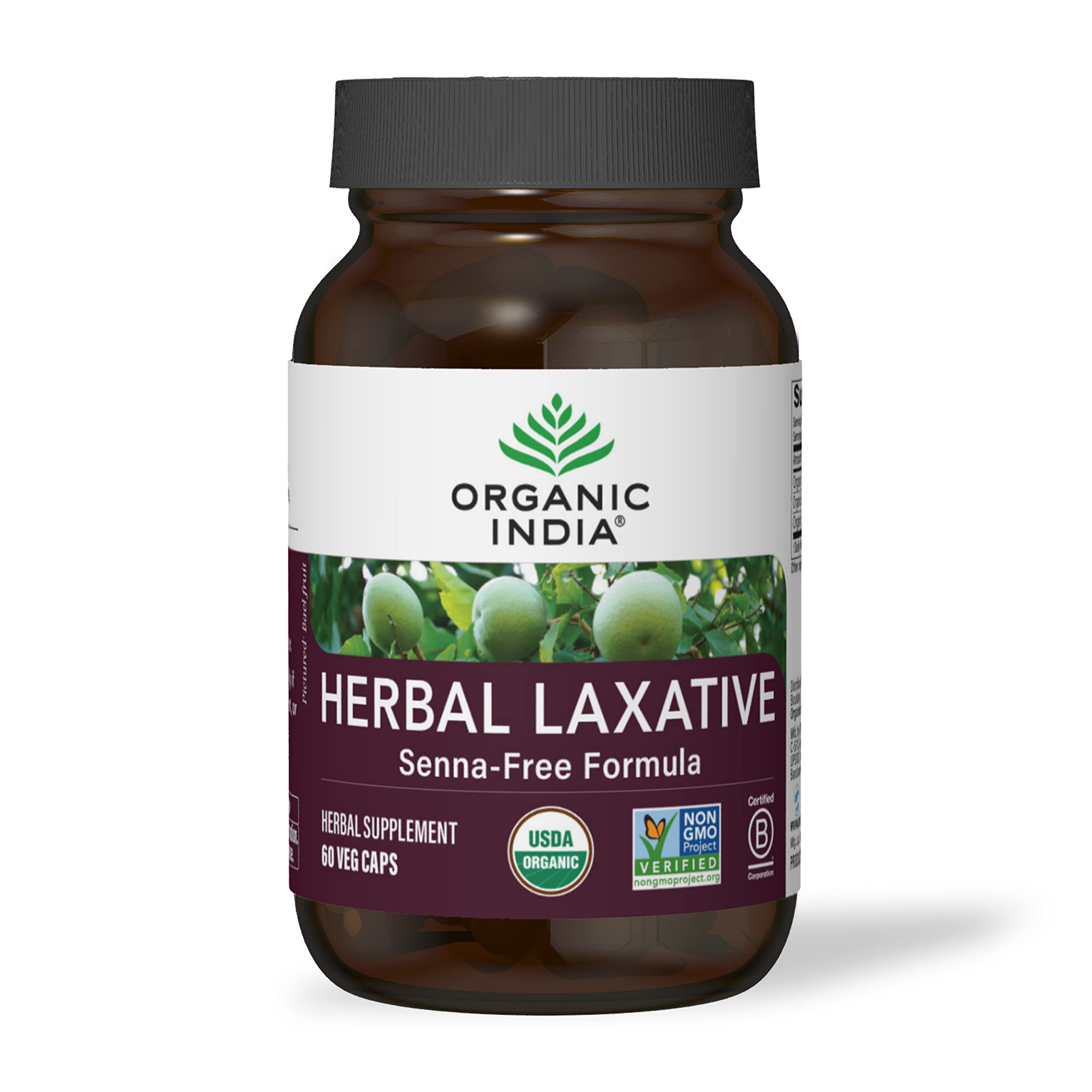 Organic India Herbal Laxative Supplement - Natural Laxative for Constipation, Herbal Laxative Capsules, Constipation Relief for Women and Men - USDA Certified Organic, Non-GMO, Vegan - 60 Capsules