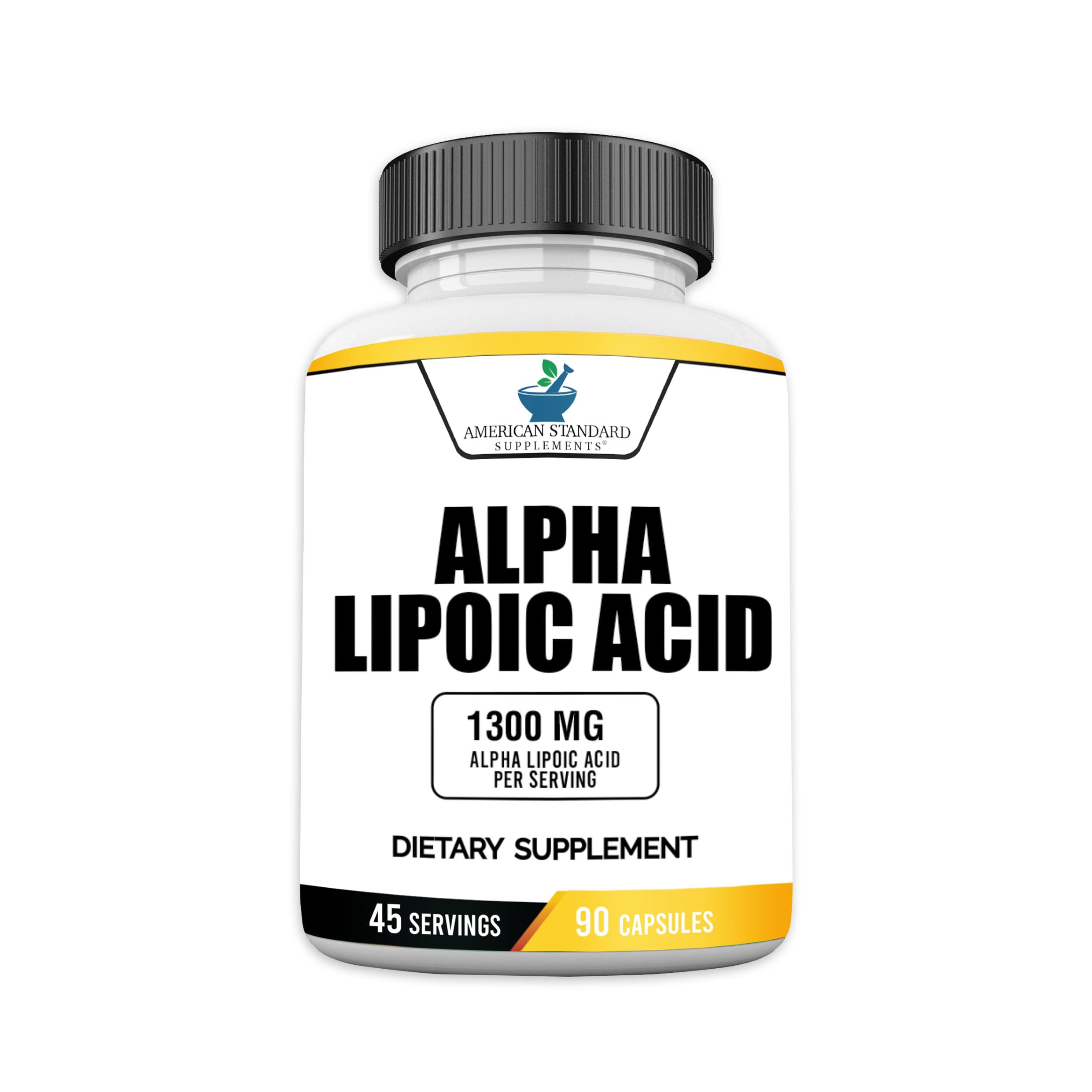 American Standard Supplements Alpha Lipoic Acid 1300mg Per Serving - Vegan, Gluten Free, Non-GMO, 90 Capsules, 45 Servings