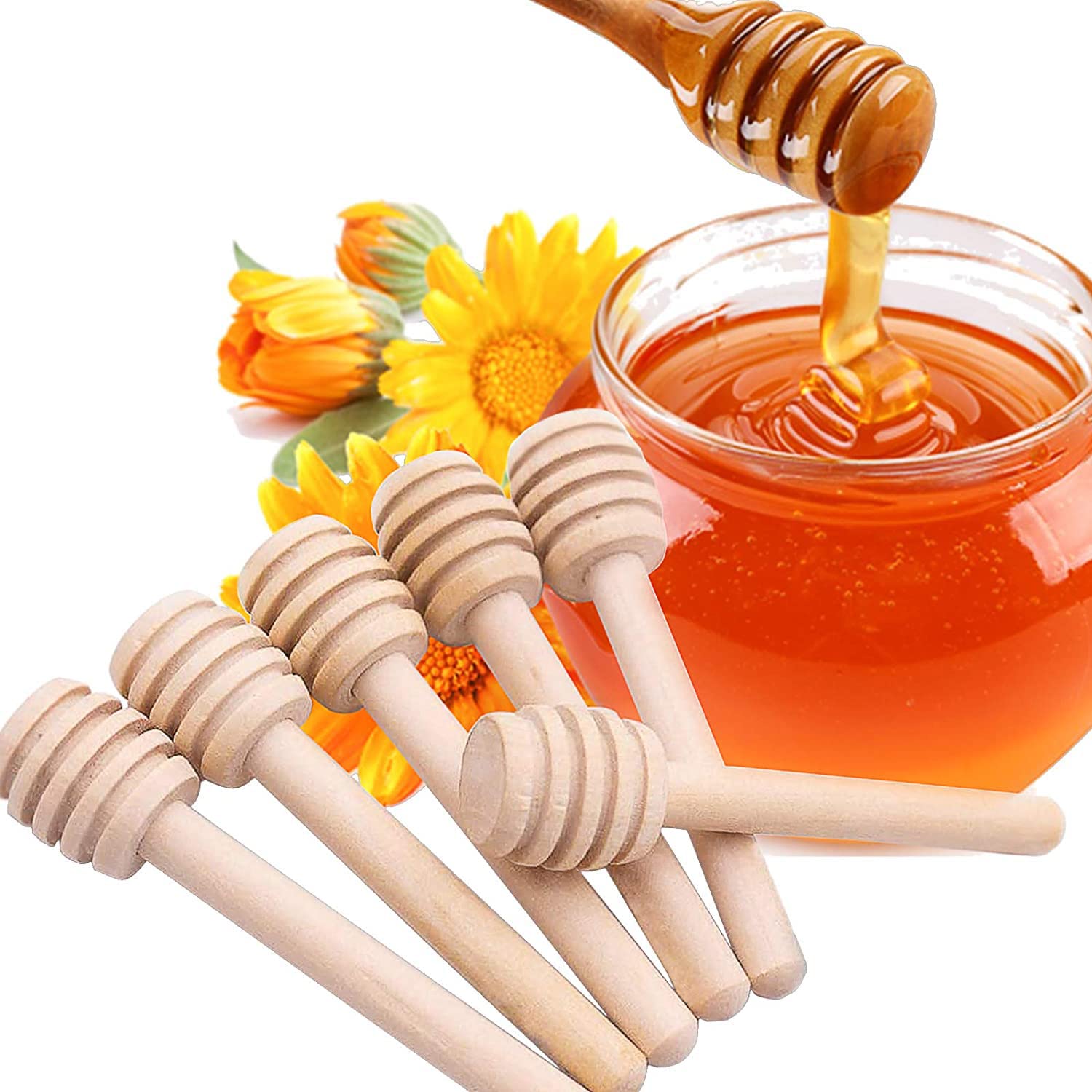 6 pieces of 3 inches, honey stir stick, wooden honey pestle stick, with natural jute rope and kraft paper label, suitable for honey pot distribution drizzle honey wedding party family