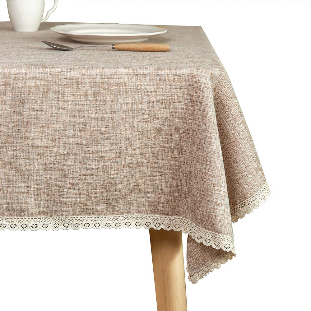 GLORY SEASON新品 Linen Rustic Burlap Washable Tablecloth,Solid Heavy Weight Tan 60 x 102 Rectangle Overlay Lace Edge Table Cover for Kitchen Dinning Decoration…