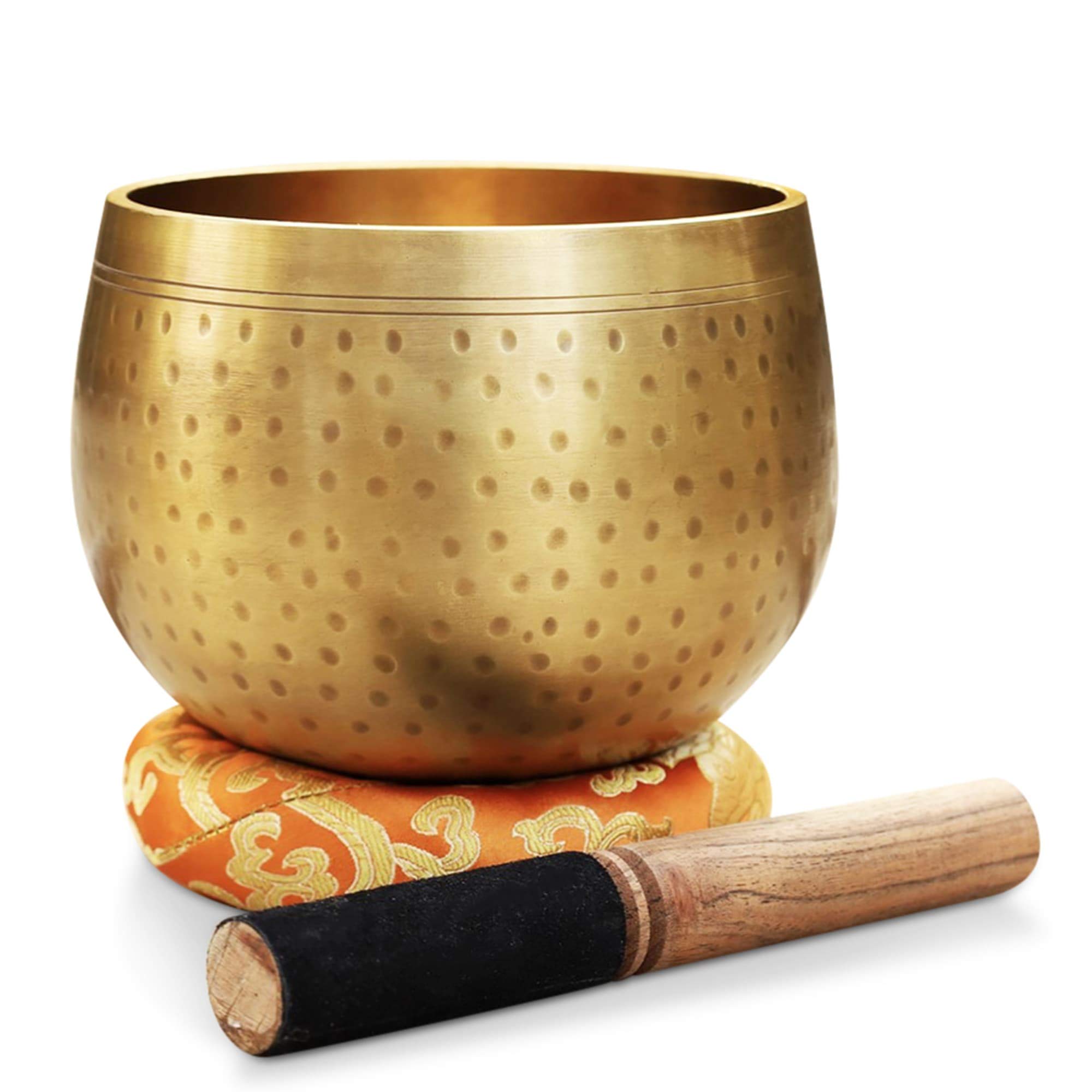 DharmaObjects Tibetan Ring Gong Meditation Singing Bowl Mallet Cushion Set (Jumbo)