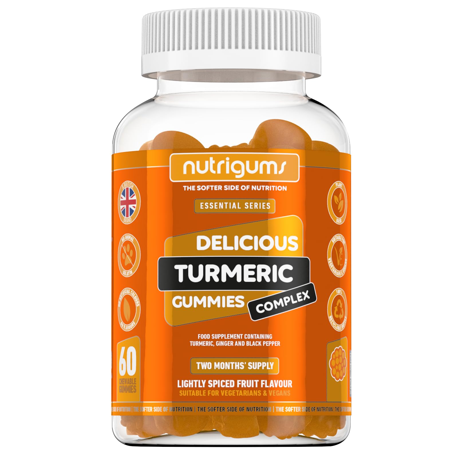 Turmeric, Ginger & Black Pepper Complex Gummy | Light Spiced Fruit Flavour | 60 Vegan Gummies | Joint Support, Digestive Health & Anti-Inflammation by NUTRIGUMS®