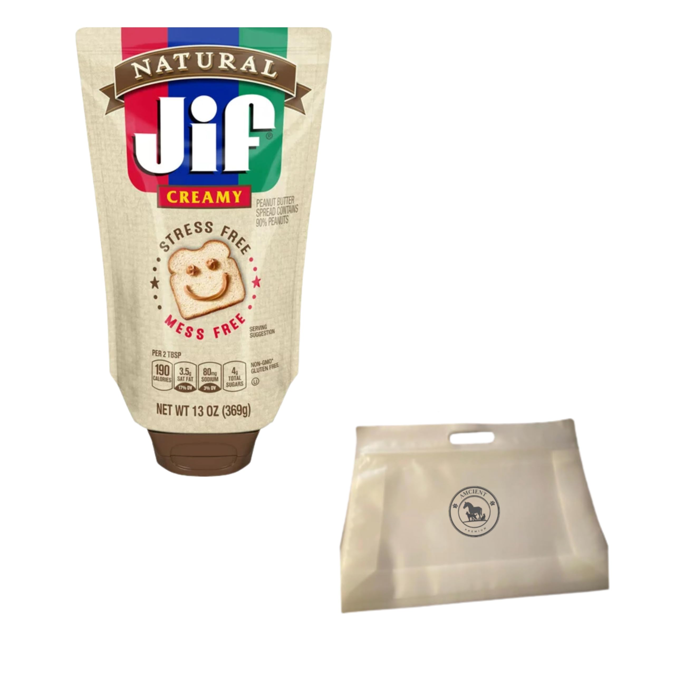 Squeezable Peanut Butter Bundle JIF Squeeze Peanut Butter (13 oz) With Snack Pouch By AMCIENT