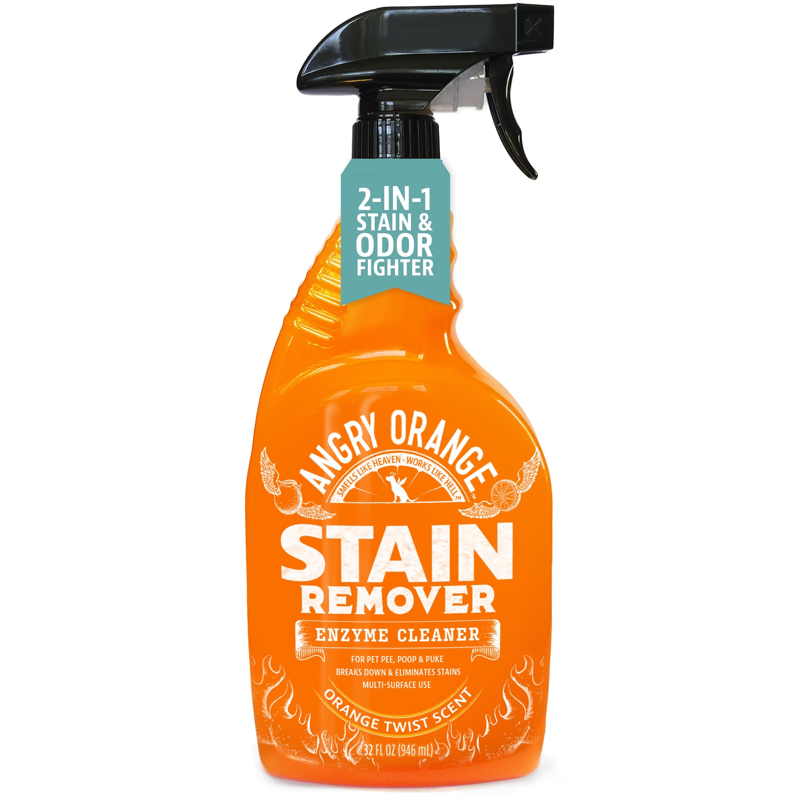 Angry Orange Stain Remover - 32oz Enzyme Pet Cleaner - Dog & Cat Urine Destroyer and Stain Remover - Citrus Spray Cleaning Solution - Puppy Supplies