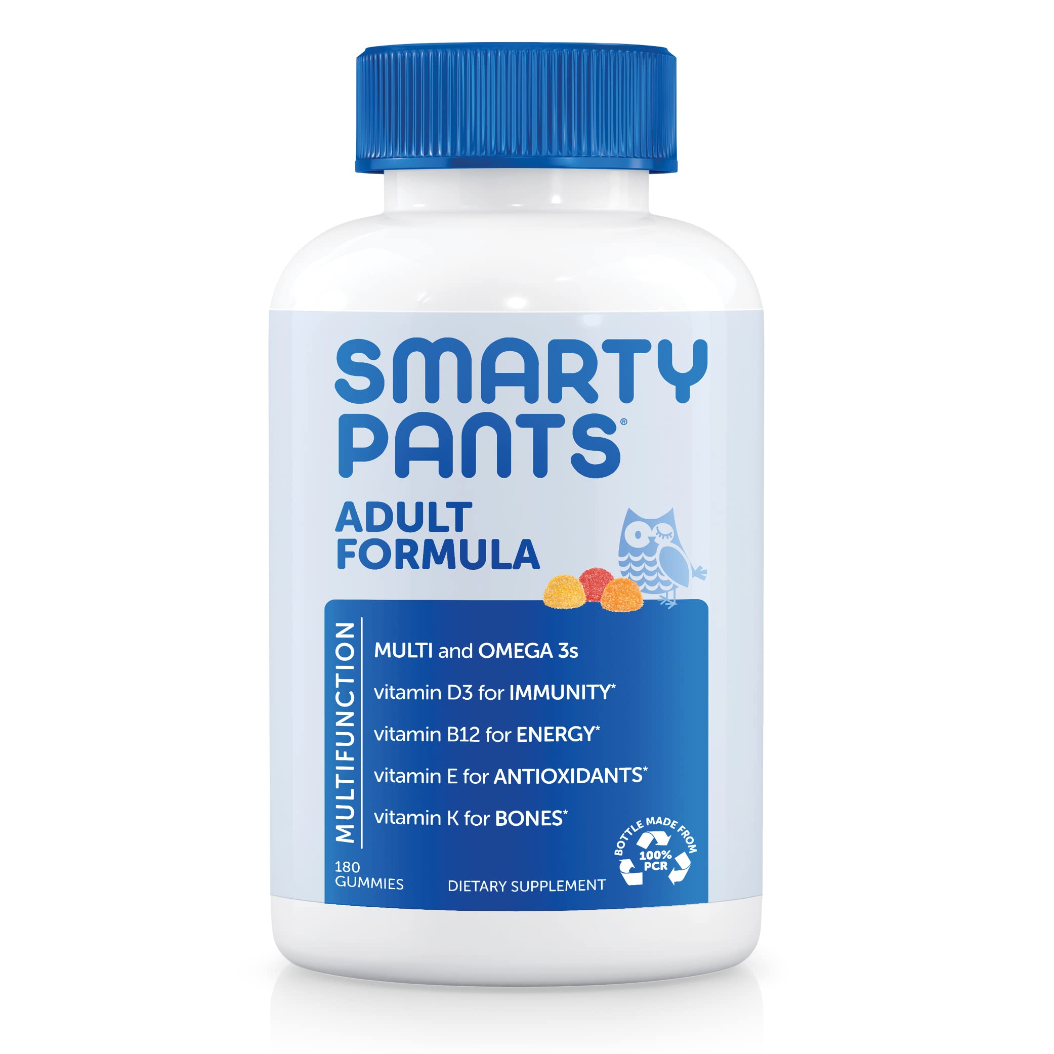 SmartyPantsDaily Multivitamin for Men & Women: Daily Gummies for Adults with Vitamin B12, C, D3, E, & K - With Omega 3 Fish Oil (DHA/EPA), Iodine, Choline - 180 Count (30 Day Supply)