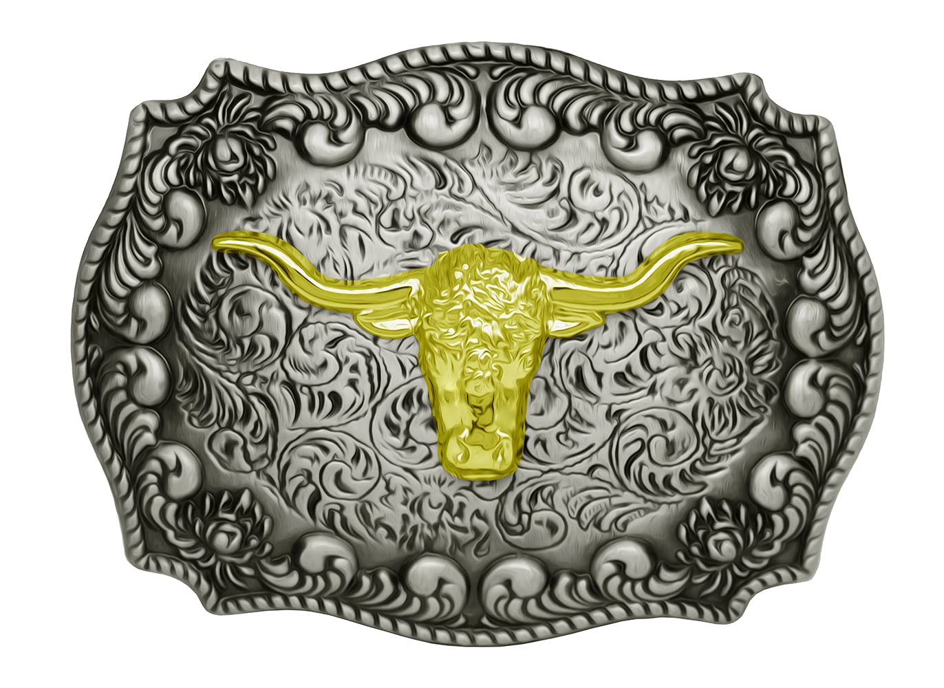 Golden Cowboy Western Belt Buckle Riding Bull