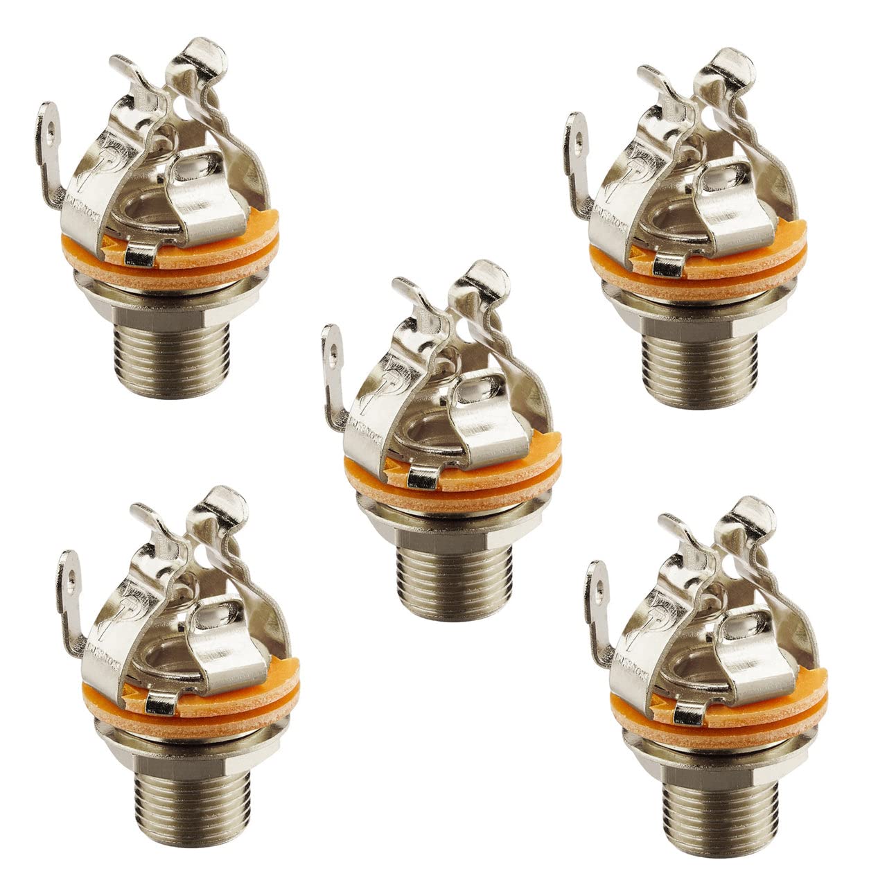 Pure Tone Multi-Contact 1/4 inch Mono Output Jack 5 PACK | Dual Tension Grounds & Dual Positive Tips for Optimal Signal, Tone & Lowest Possible Noise