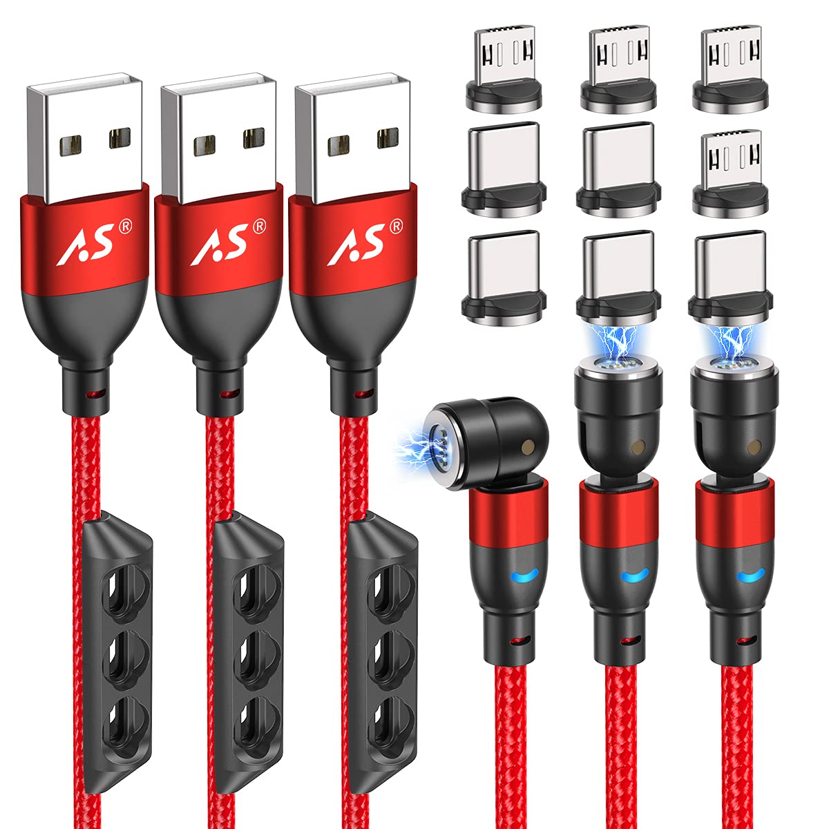 A.S5PIN Magnetic USB C Charging Cable (3Pack /3.3ft+6.6ft+6.6ft) | Type C Magnetic Charger Fast Charging | Magnetic Phone Charger Cord | Magnetic Data Cable | iProduct Micro-USB USB C Magnetic Cable