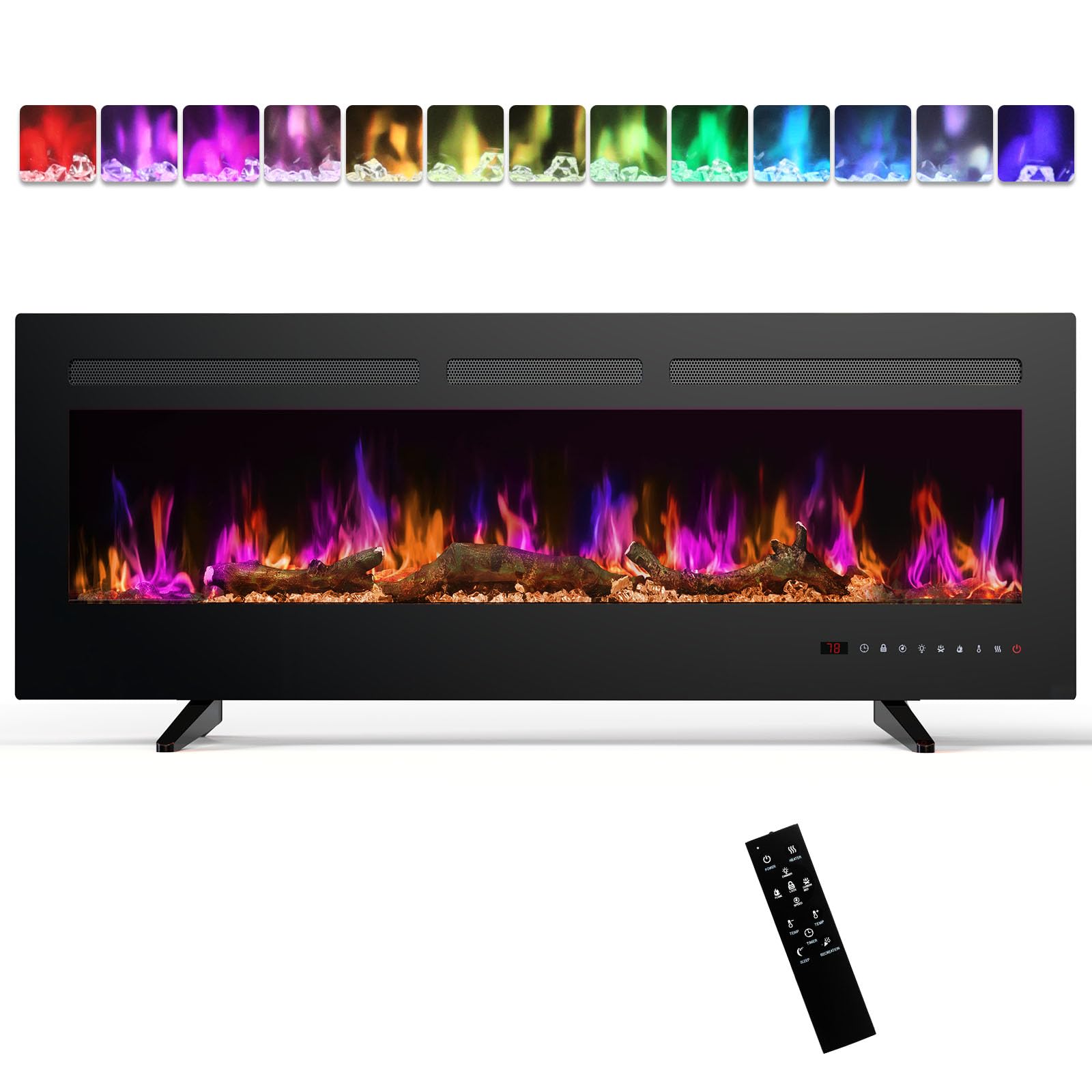 SweetcrispyElectric Fireplace, 1500W/750W Wall Mount or Recessed Fireplace Insert and Freestanding, Electric Fireplace Heater with Remote Control,13 Adjustable Flame Color, 12H Timer, Touch Screen