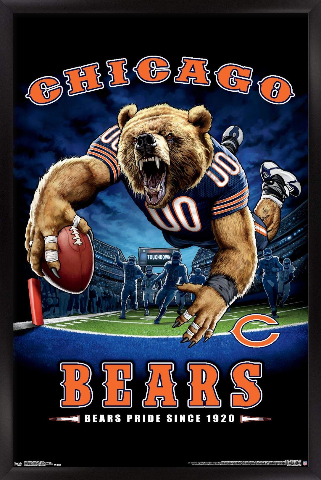 Trends International NFL Chicago Bears - End Zone 17 Wall Poster, 14.725" x 22.375", Black Framed Version