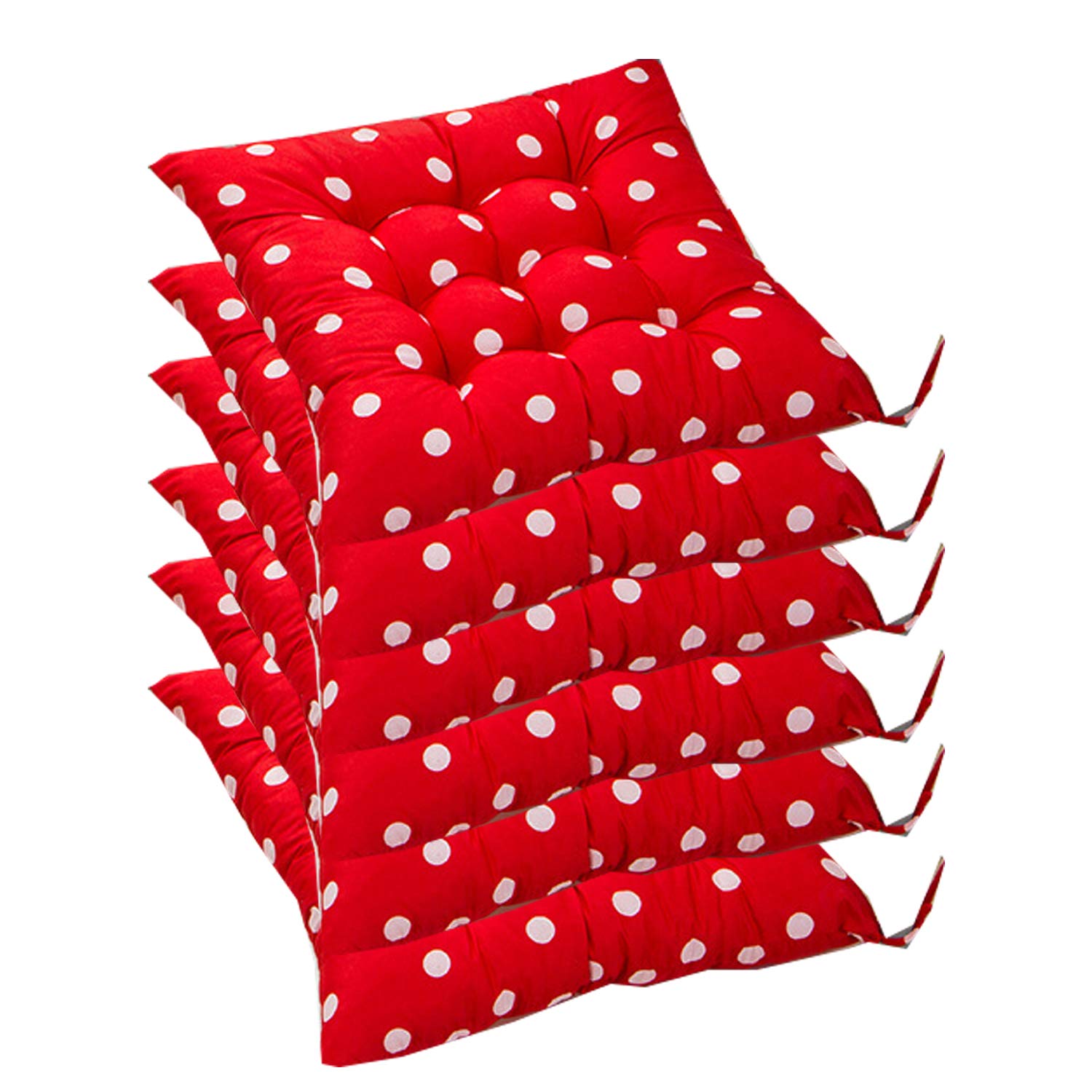 AGDLLYD6 Padded Cushion Chair Seat Pads With Ties， Garden Kitchen Dining Chair Cushions Tie On (Polka Dot) - Quilted Design - 40x40x8cm/15.7x15.7x3inch (Red)