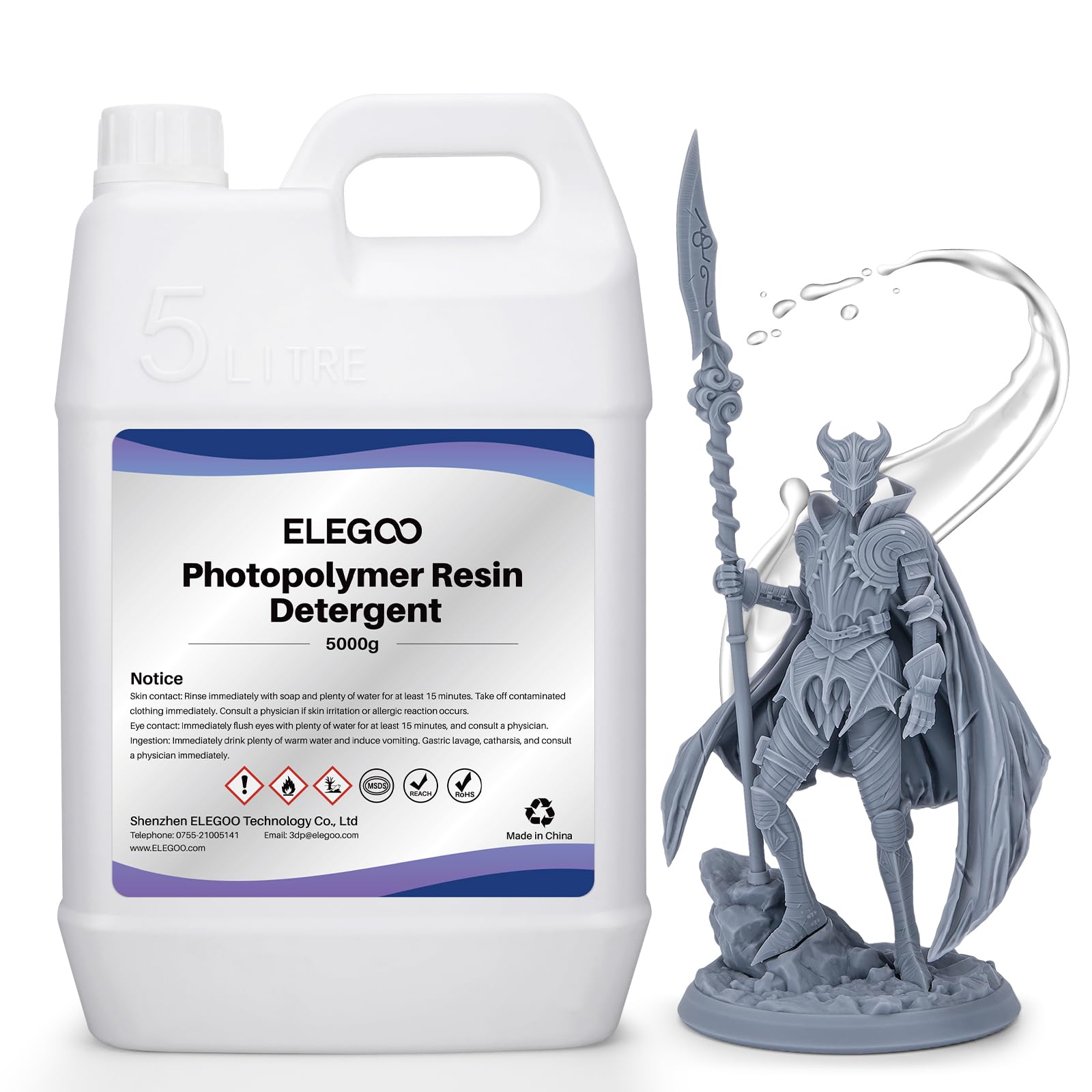 ELEGOO 5KG Resin Cleaner, 3D Printer Resin Detergent, Reusable Photopolymer Resin Detergent, No Whitening, No Softening, Compatible with 3D Printing Resin