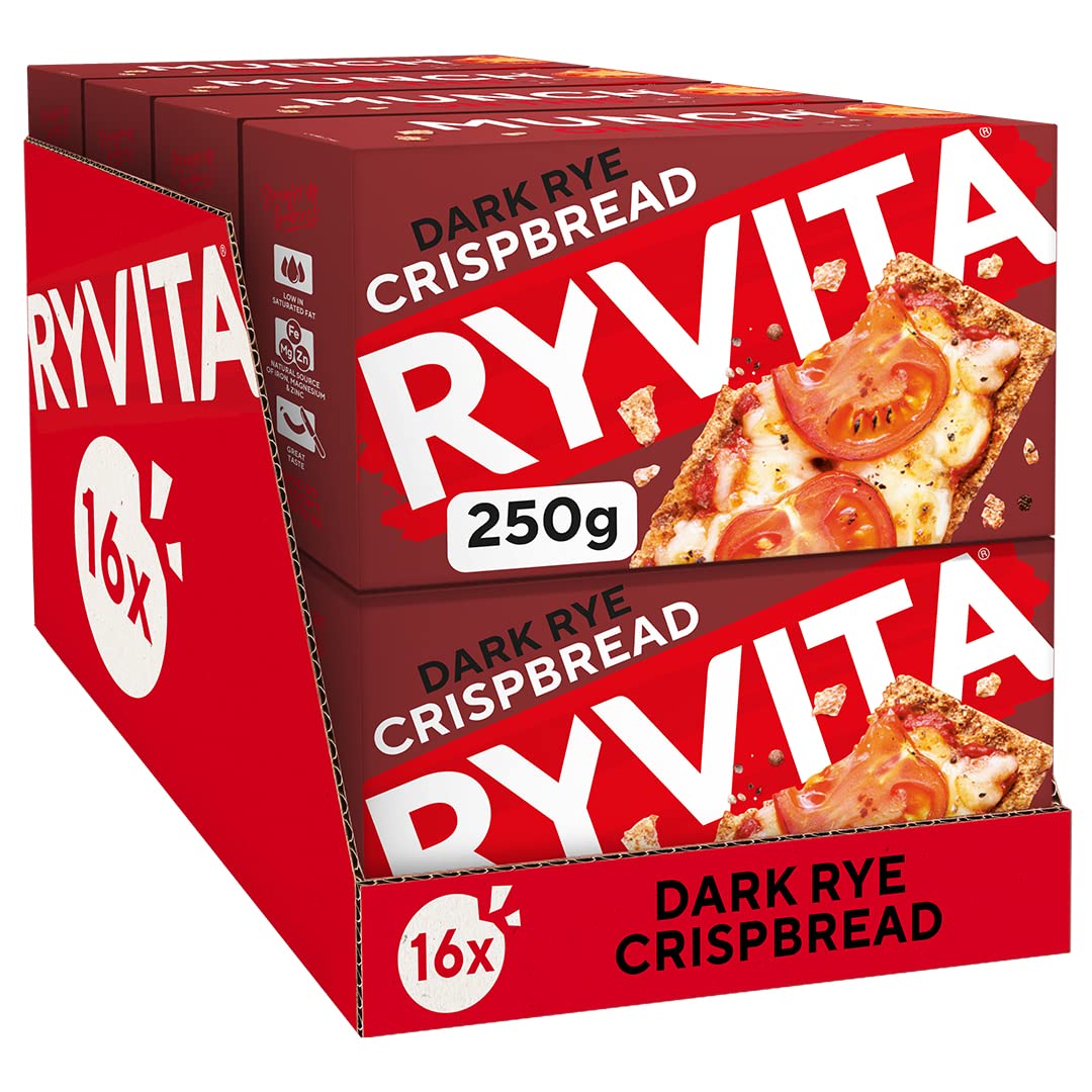 RyvitaDark Rye Crispbread | Low Fat | Healthy Snack | High in Fibre | 16 PACKS of 250g