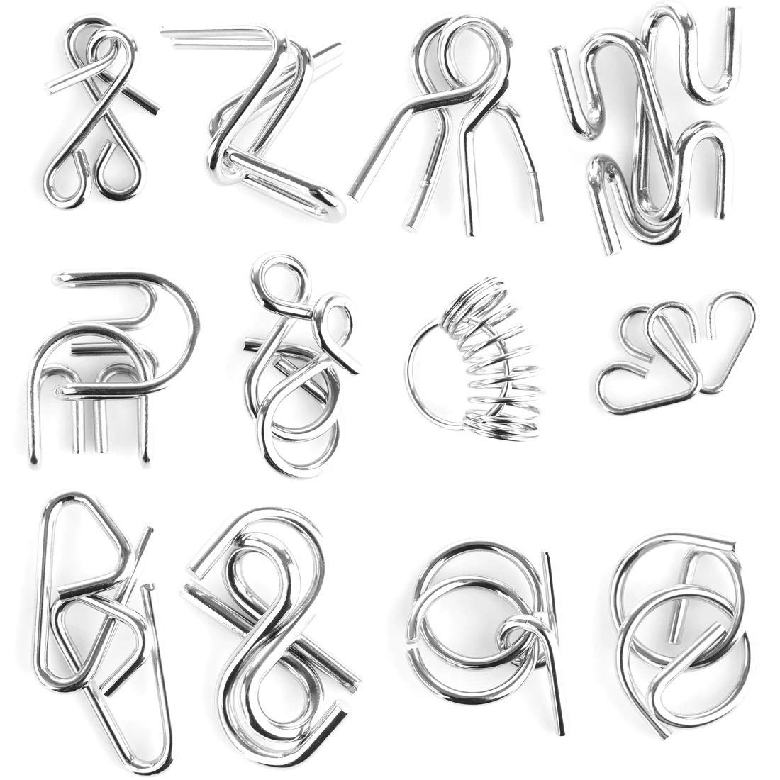 PLUSPOINTBrain Teasers Metal Wire Puzzle Toys - Assorted Metal Puzzle Toys For Gifts, Party Favors, Prizes, Disentanglement Puzzle Unlock Interlock Toys - Iq Puzzle Brain Teaser (12 Pc), Kids